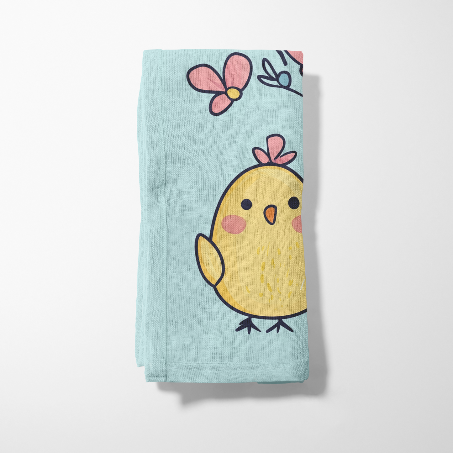 Pink, Yellow, Teal Chicks Napkin in Lightweight Linen