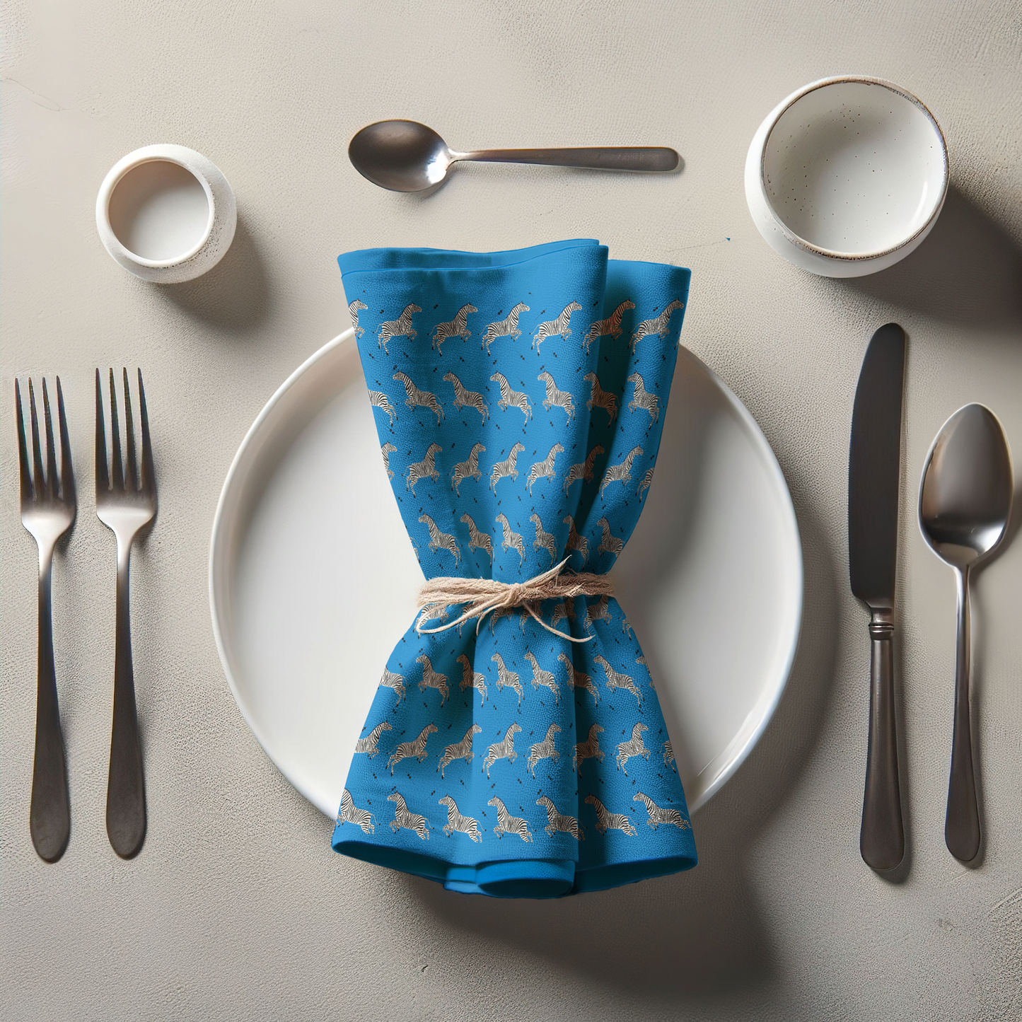 Leaping Zebras Napkin in Cerulean Blue - Lightweight Linen