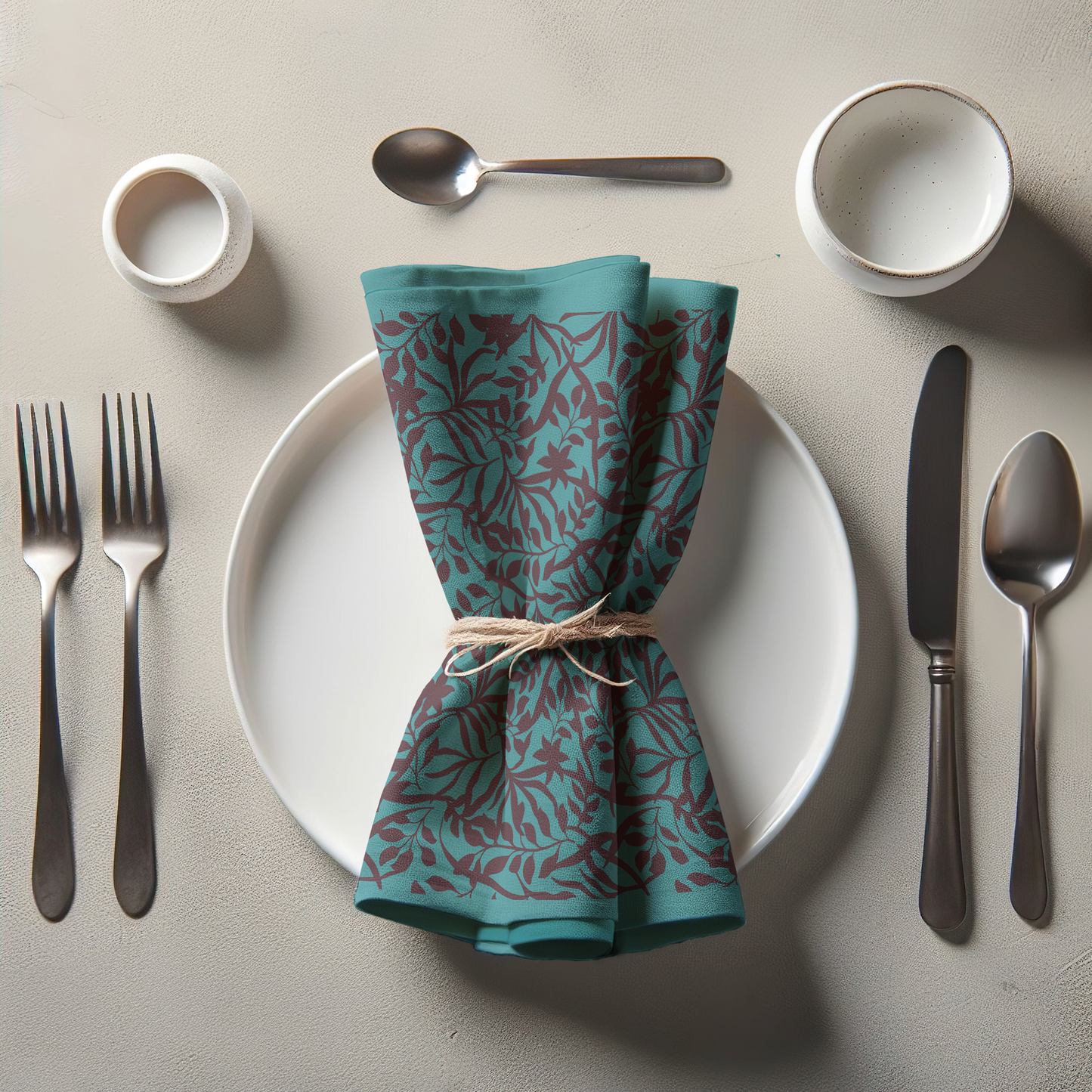 Figi Floral Napkin in Viridian Wine in Lightweight Linen