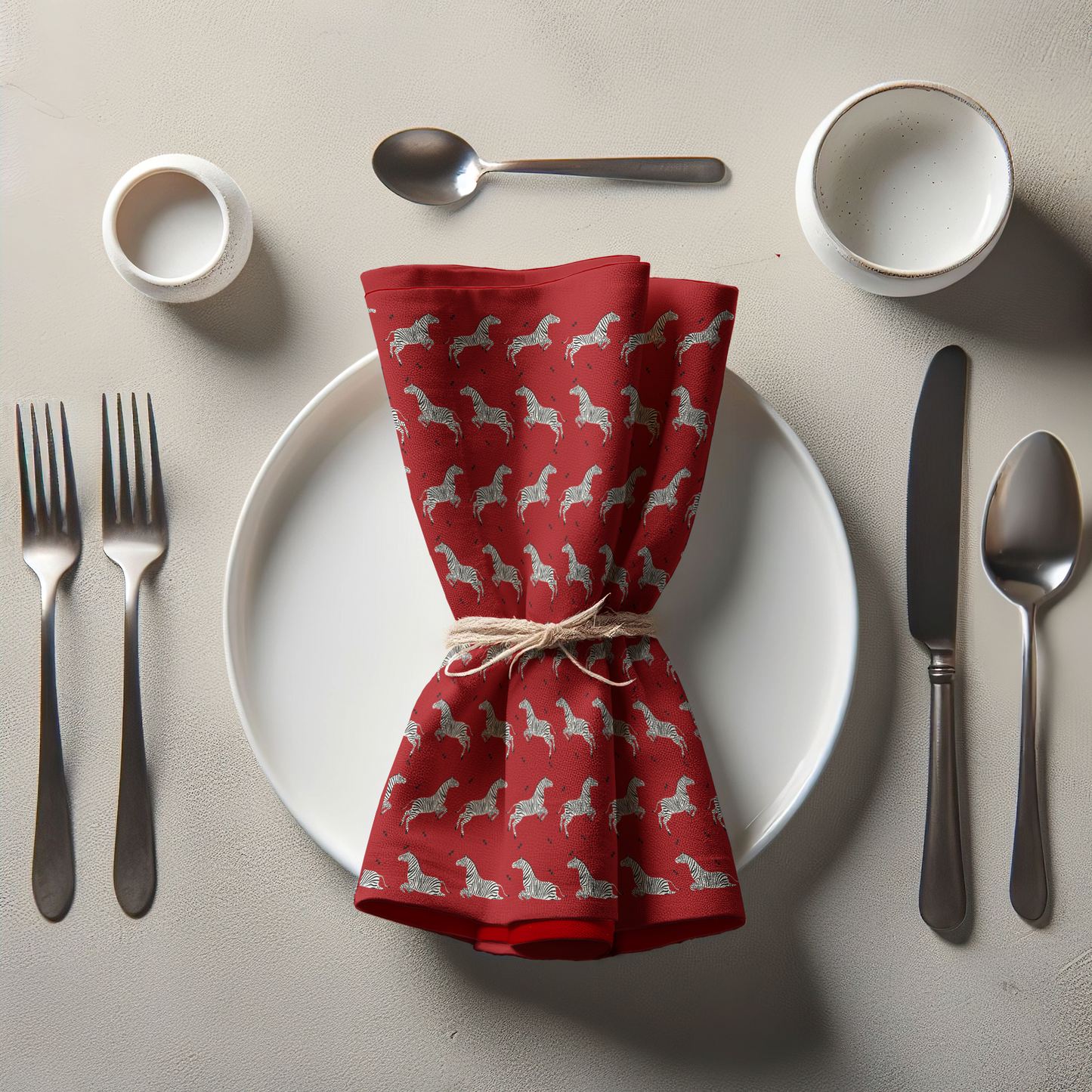 Leaping Zebras Napkin in Deep Red in Organic Cotton Voile