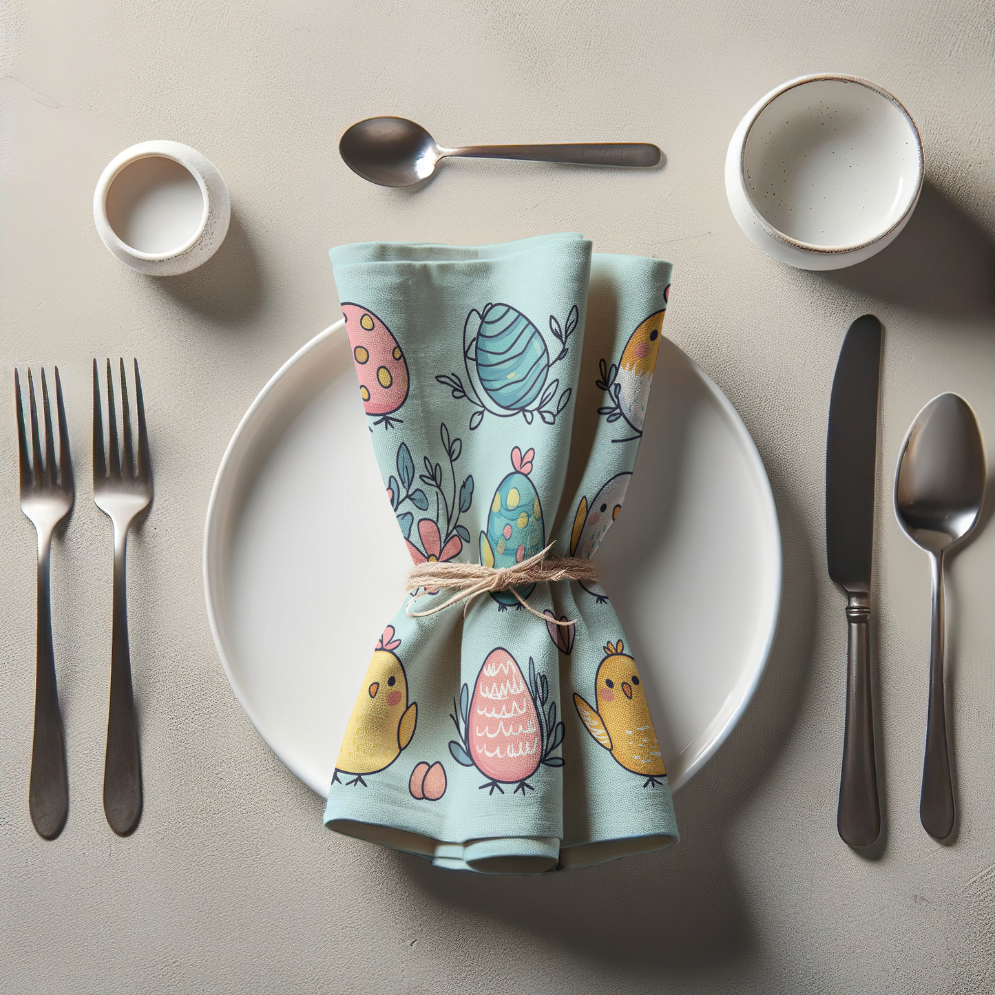 Pink, Yellow, Teal Chicks Napkin in Lightweight Linen
