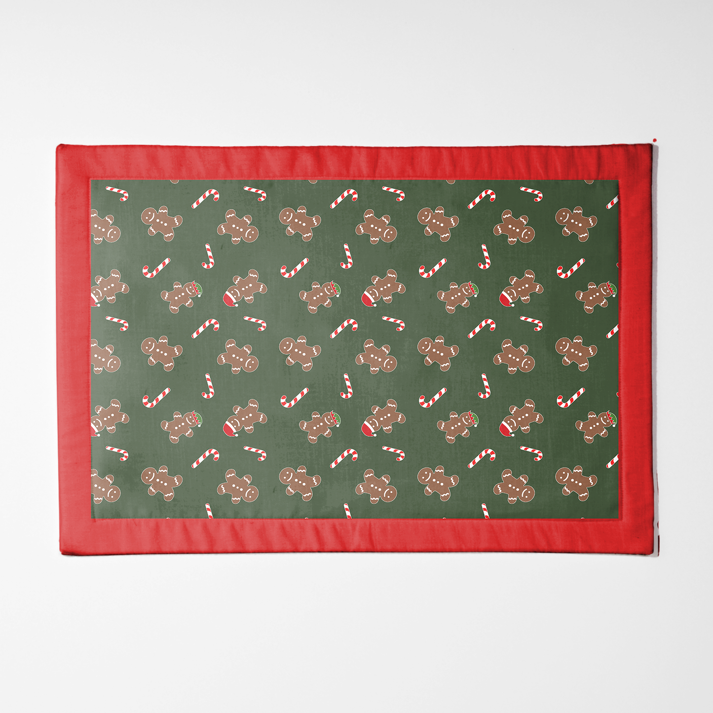 Gingerbread Dudes Placemat in Dark Green with Light Red Border
