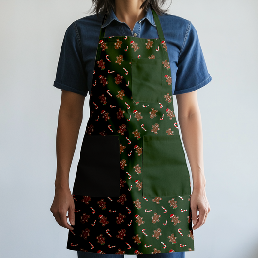 Gingerbread Dudes Full Chef Apron in Dark Green