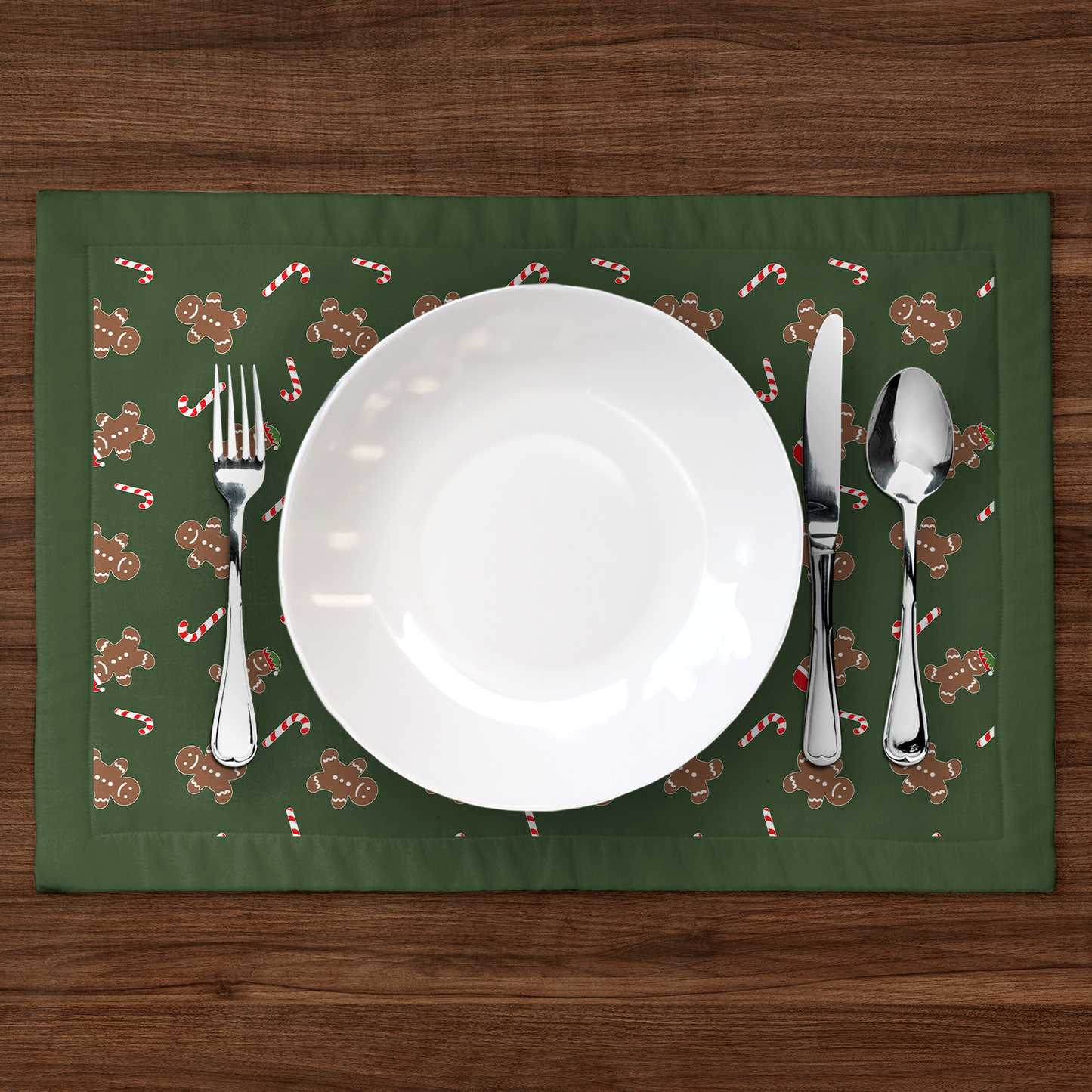 Gingerbread Dudes Placemat in Dark Green