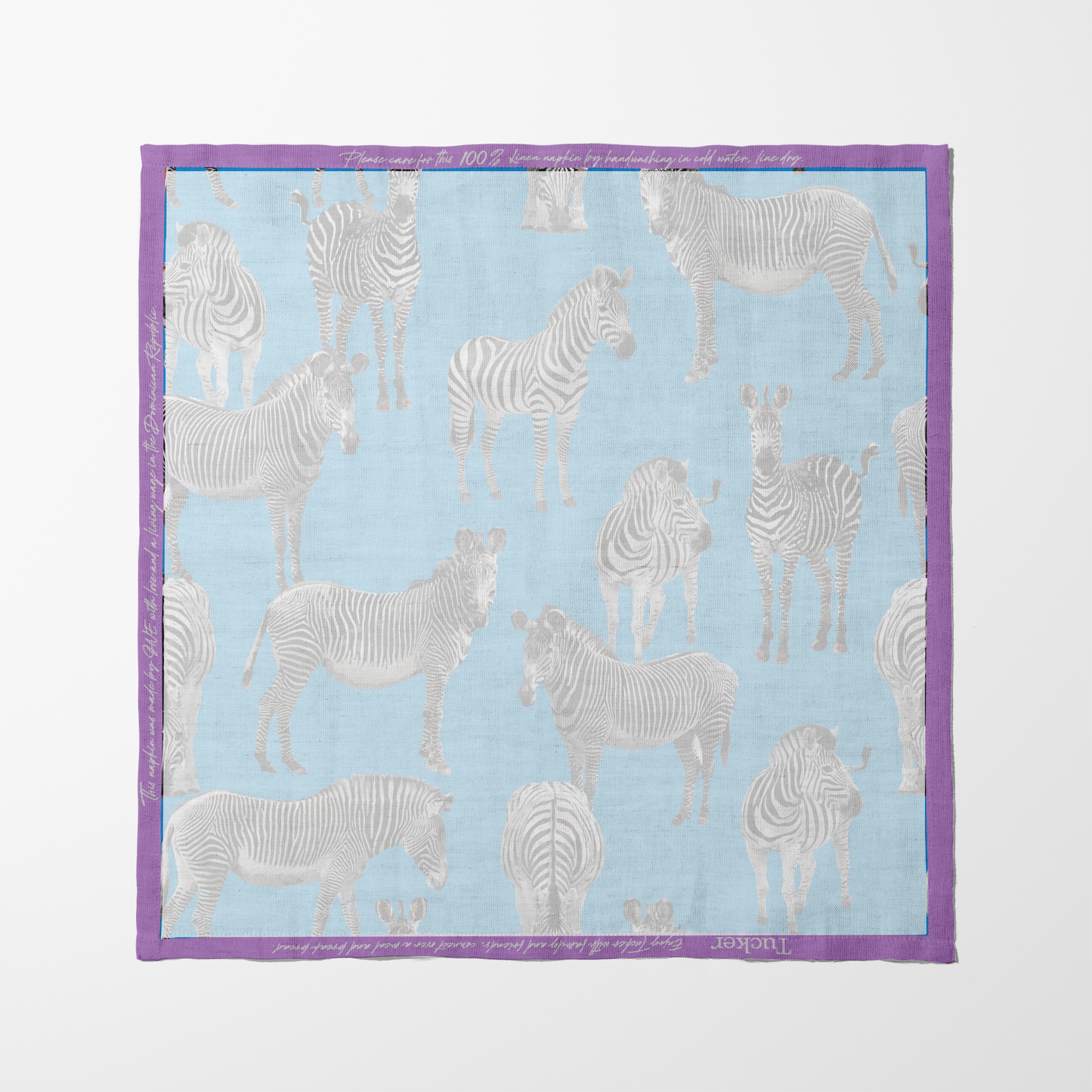 Zias Zebras Napkin in Cerulean Mauve in Lightweight Linen
