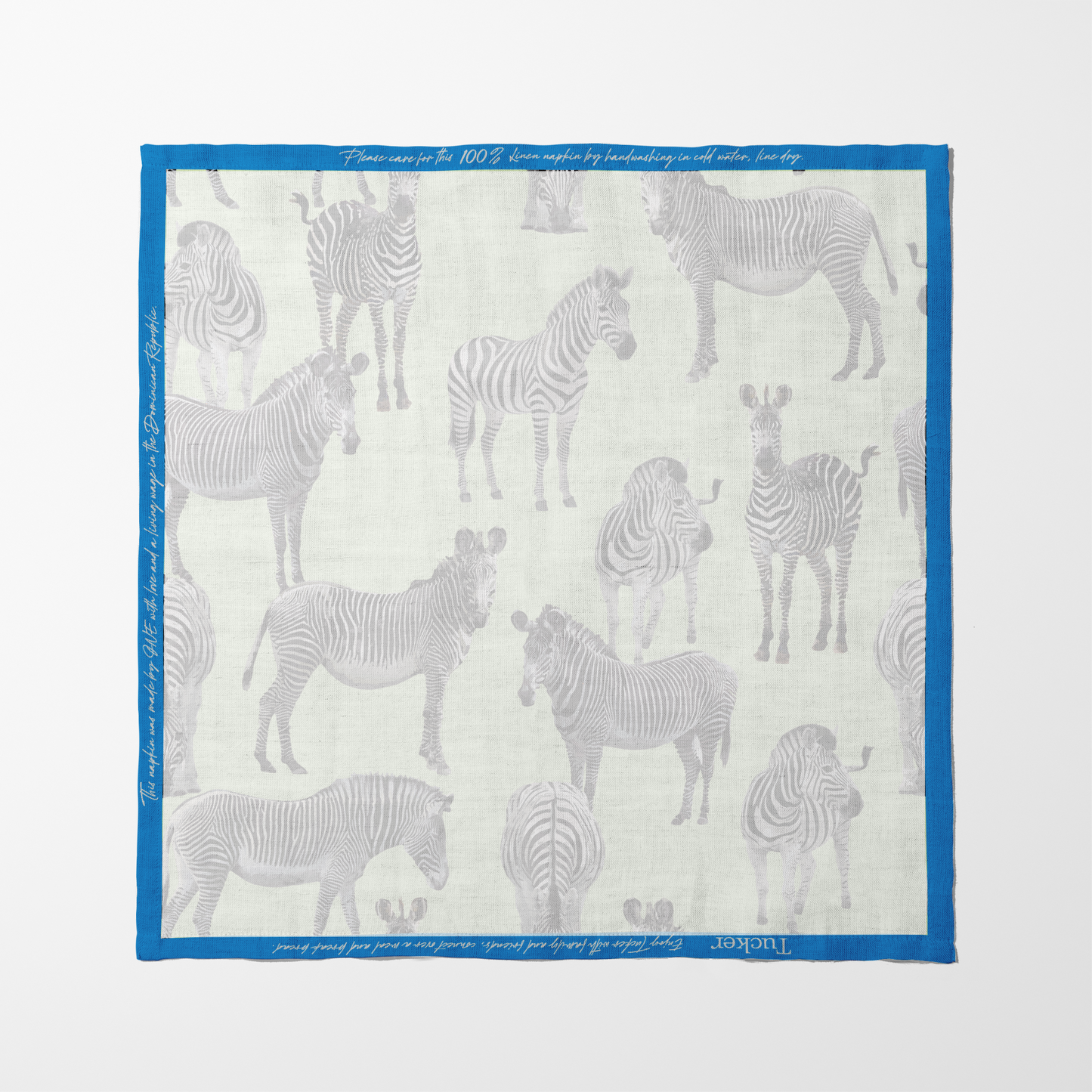 Zias Zebras Napkin Lime Cerulean in Lightweight Linen