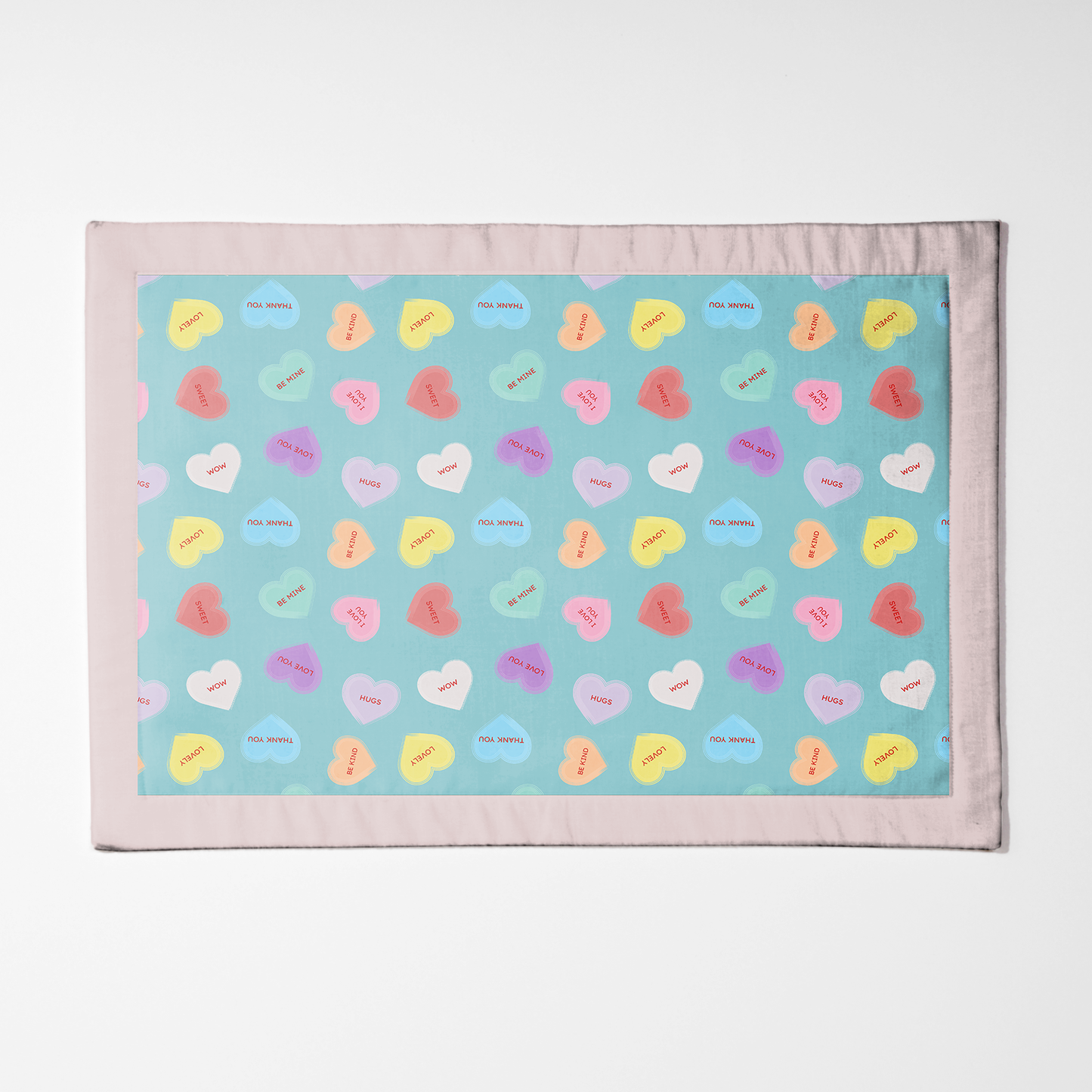 Aqua Candy Hearts with Valentine Pink Placemat