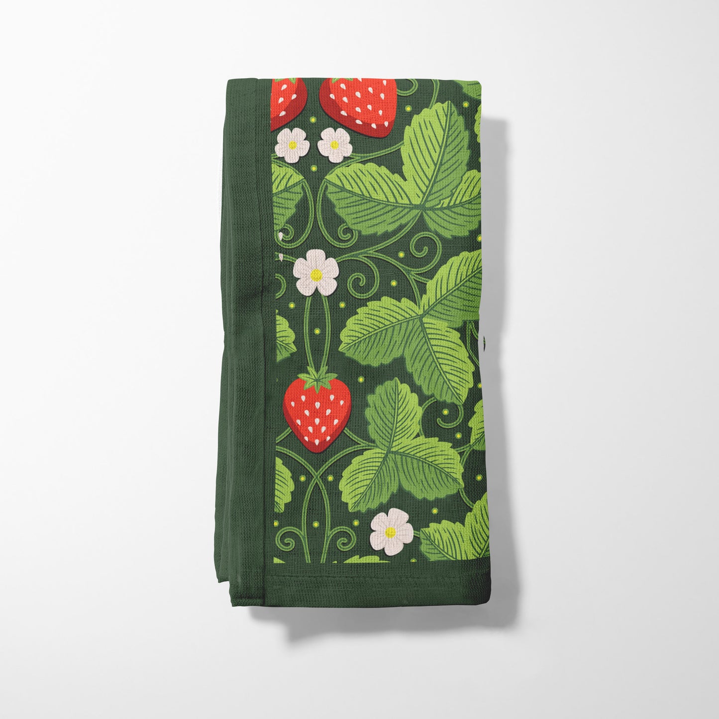 Arts & Crafts Strawberries in Green Napkin in Organic Cotton Voile