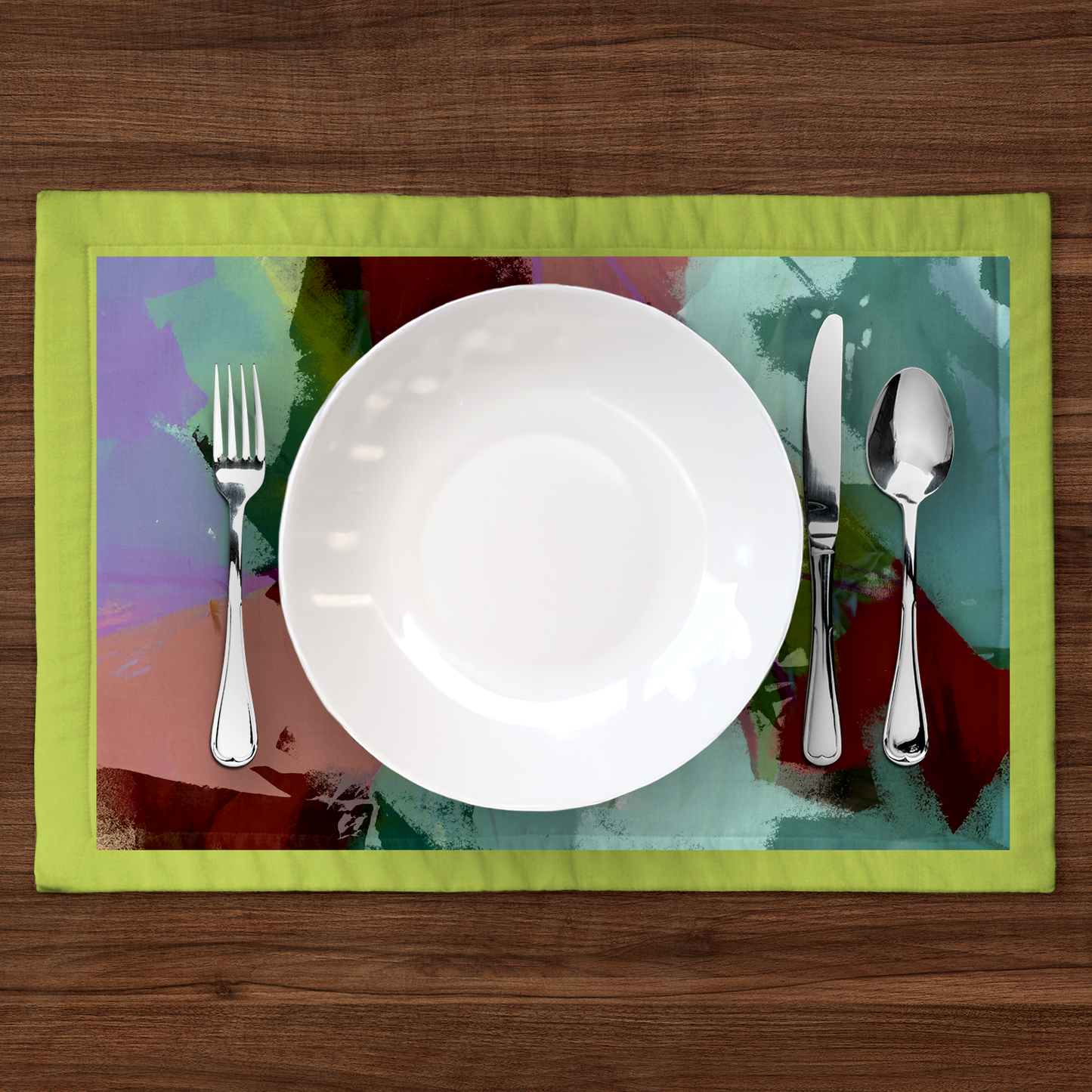 Floral Red Green Placemat in Mid Cotton Twill