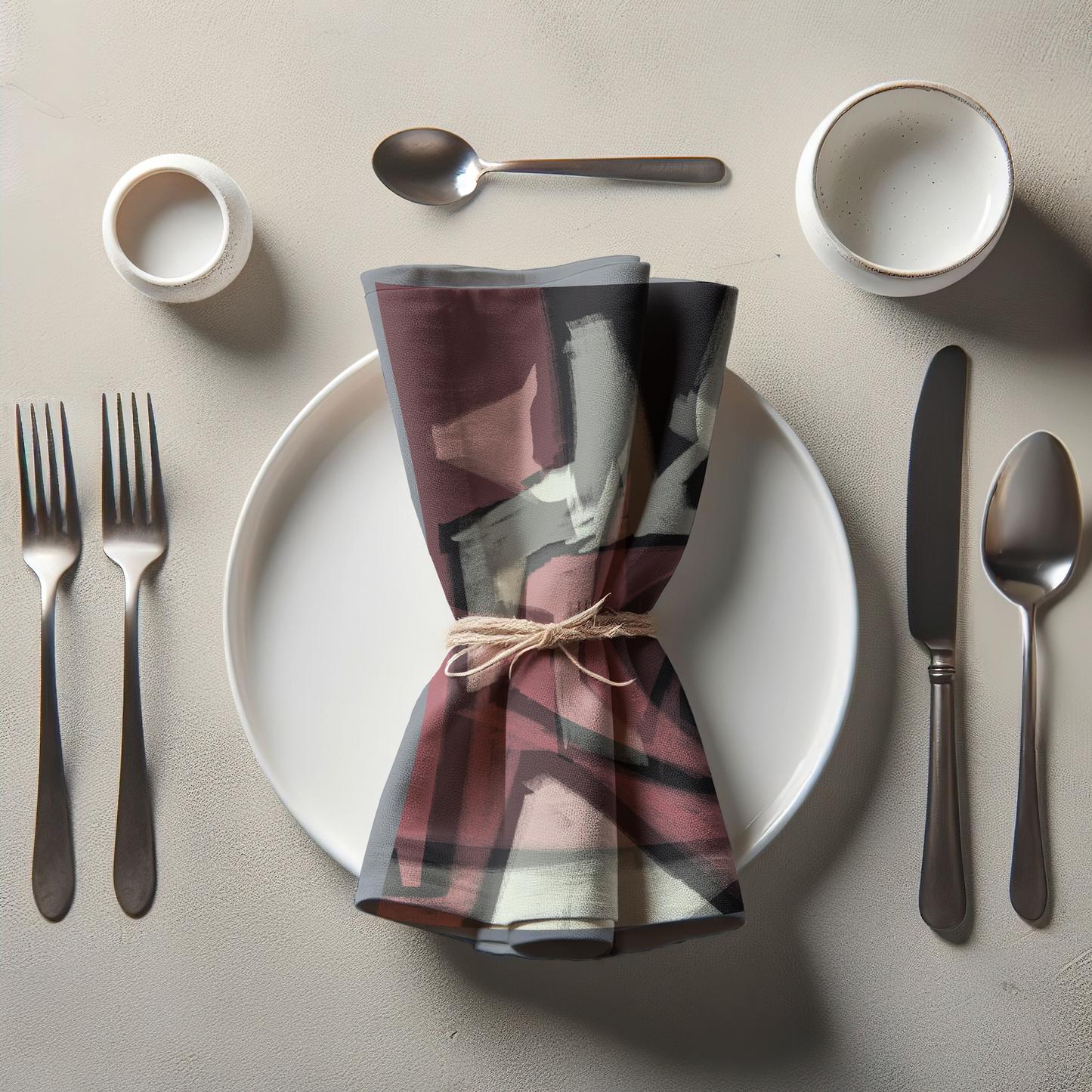 Graphic Lines Napkin with Burgundy in Lightweight Linen