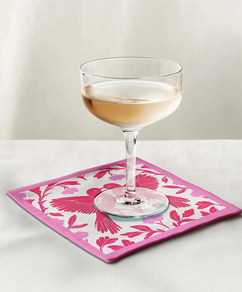 Love Birds Cocktail Napkin in Peony