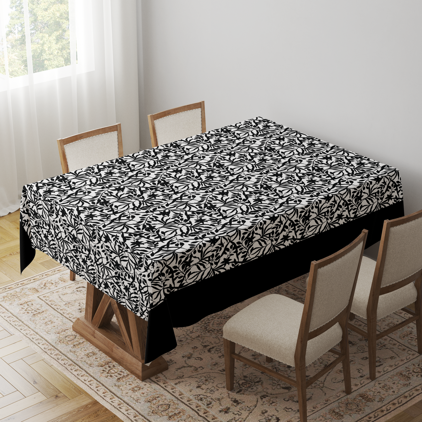 Figi Floral Tablecloth in Black & White - Linen