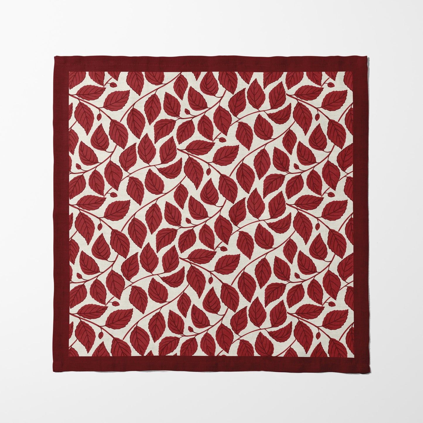 Bowing Birch Leaves in Crimson & Cream Napkin in Organic Cotton Voile