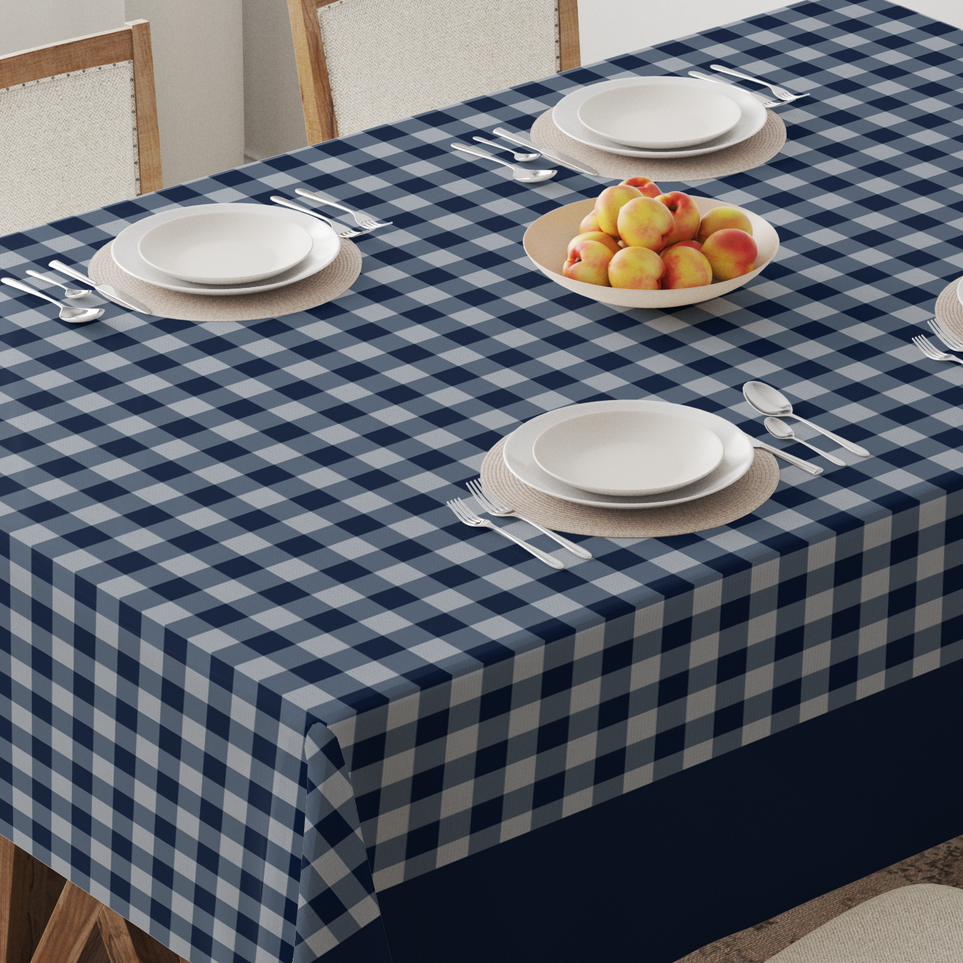 Gingham Tablecloth in Navy - Lightweight Linen