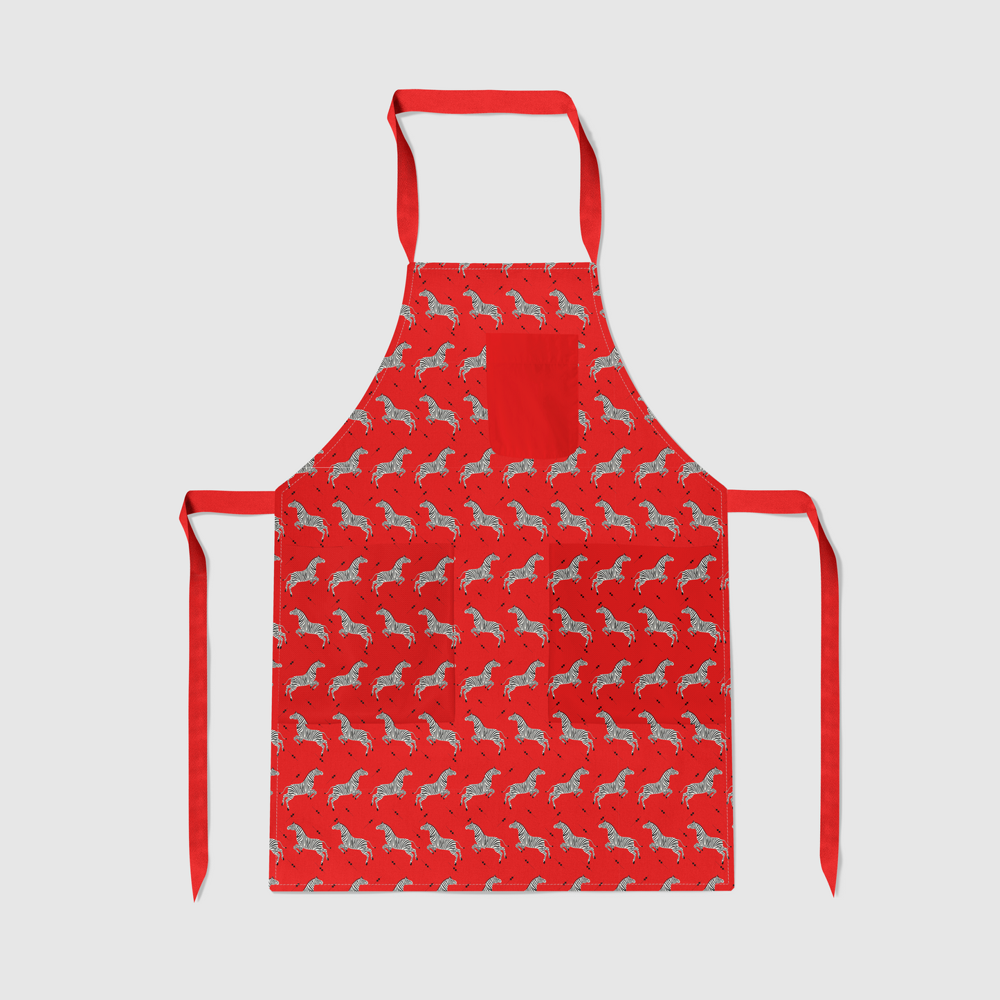 Leaping Zebras Full Chef Apron in Red in Mid Weight Cotton Twill