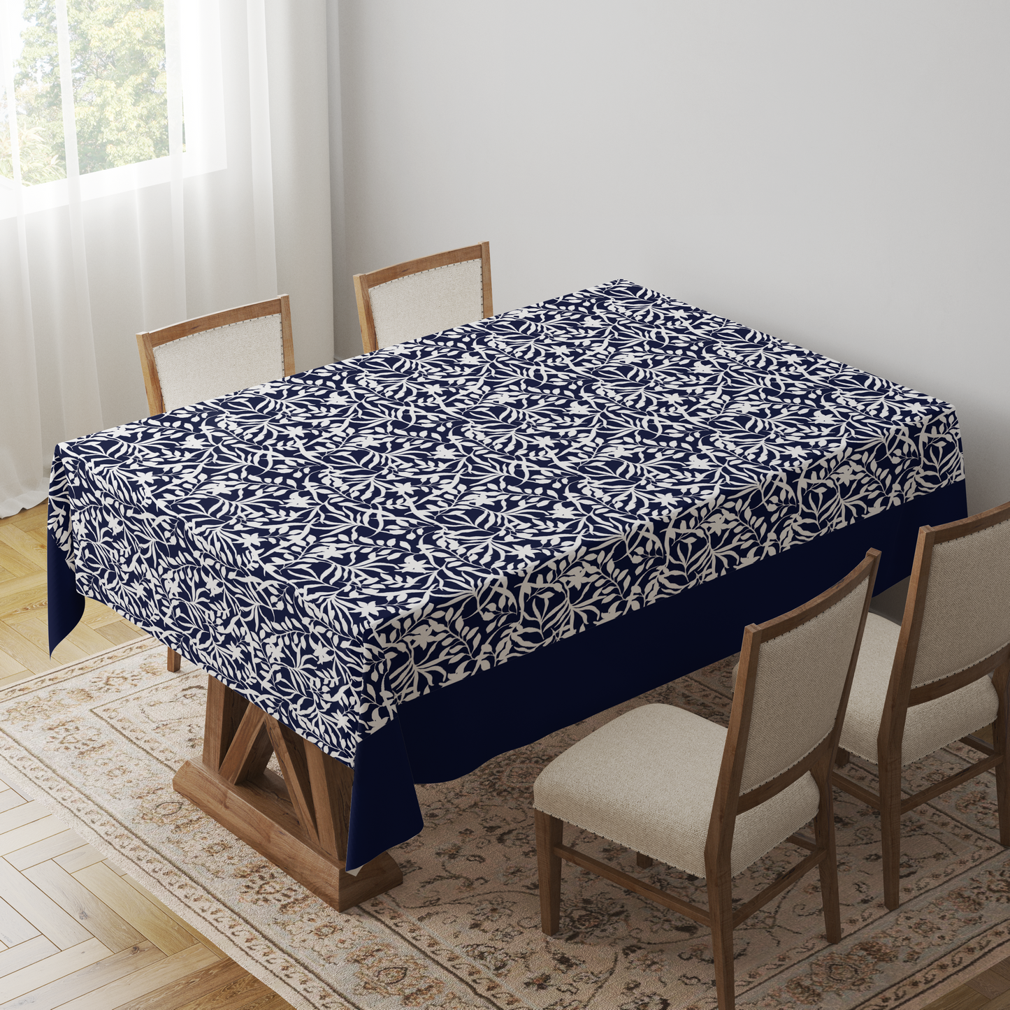 Figi Floral Tablecloth in Navy - Linen
