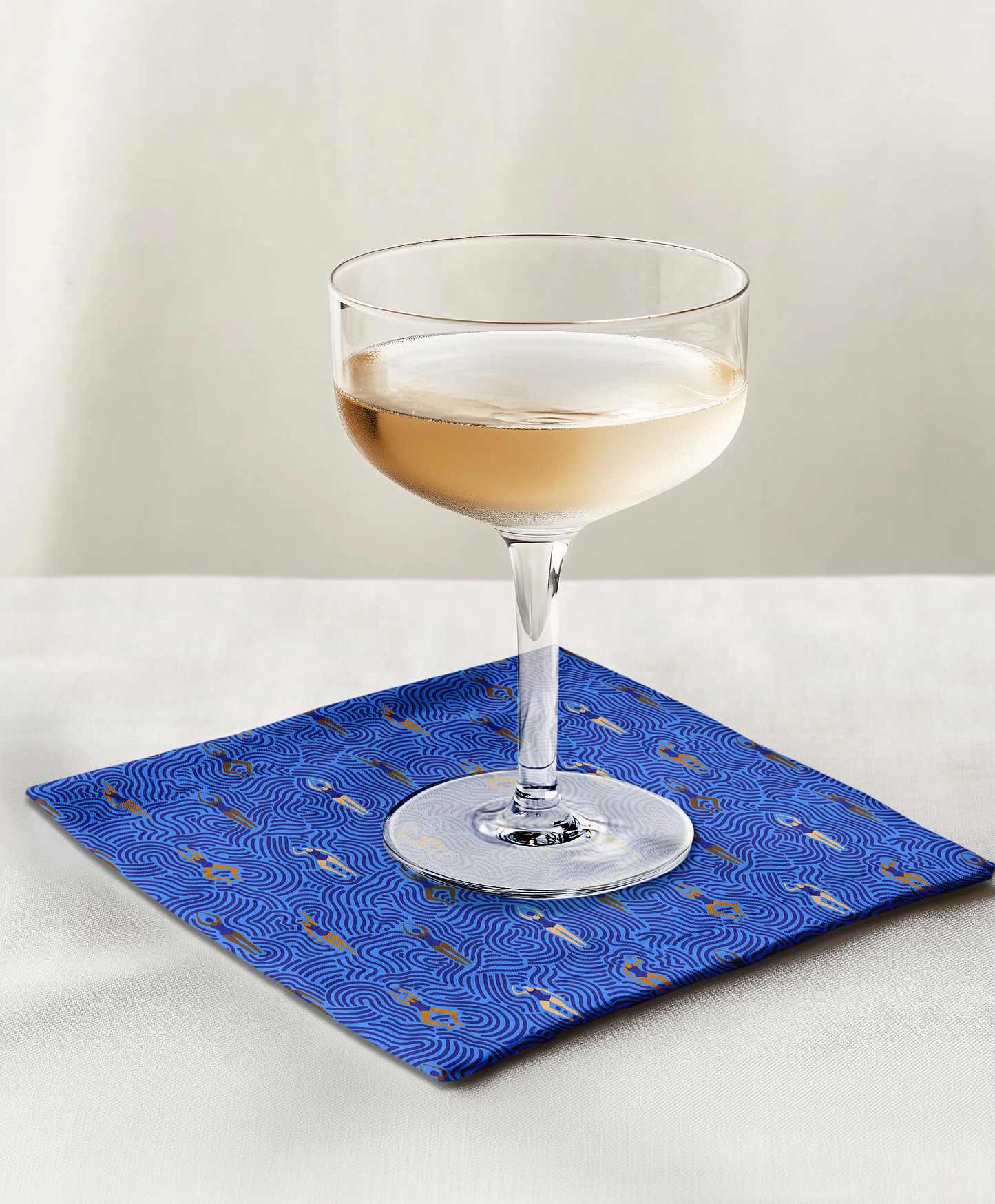 Swimmers in Summer in Blue Cocktail Napkin in Lightweight Linen