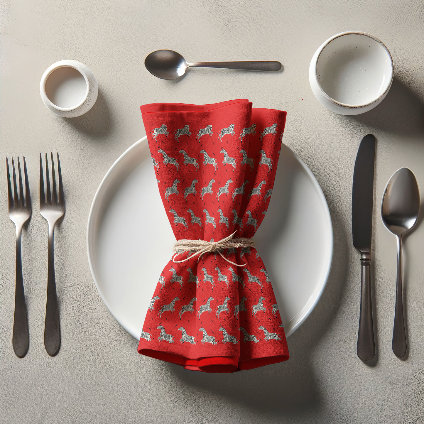 Leaping Zebras Napkin in Red in Lightweight Linen