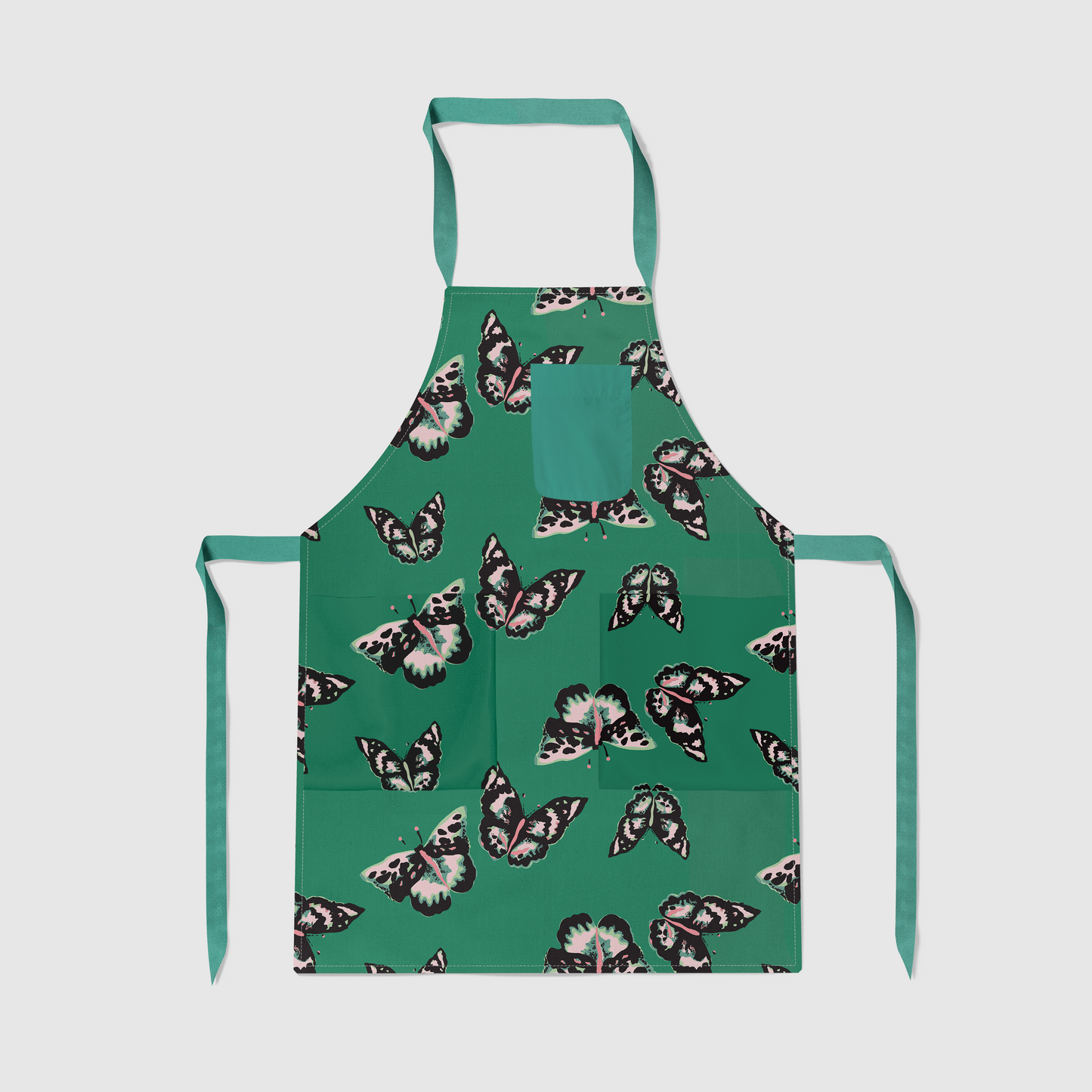 Sweet Green Butterflies Full Chef Apron in Mid Weight Cotton Twill