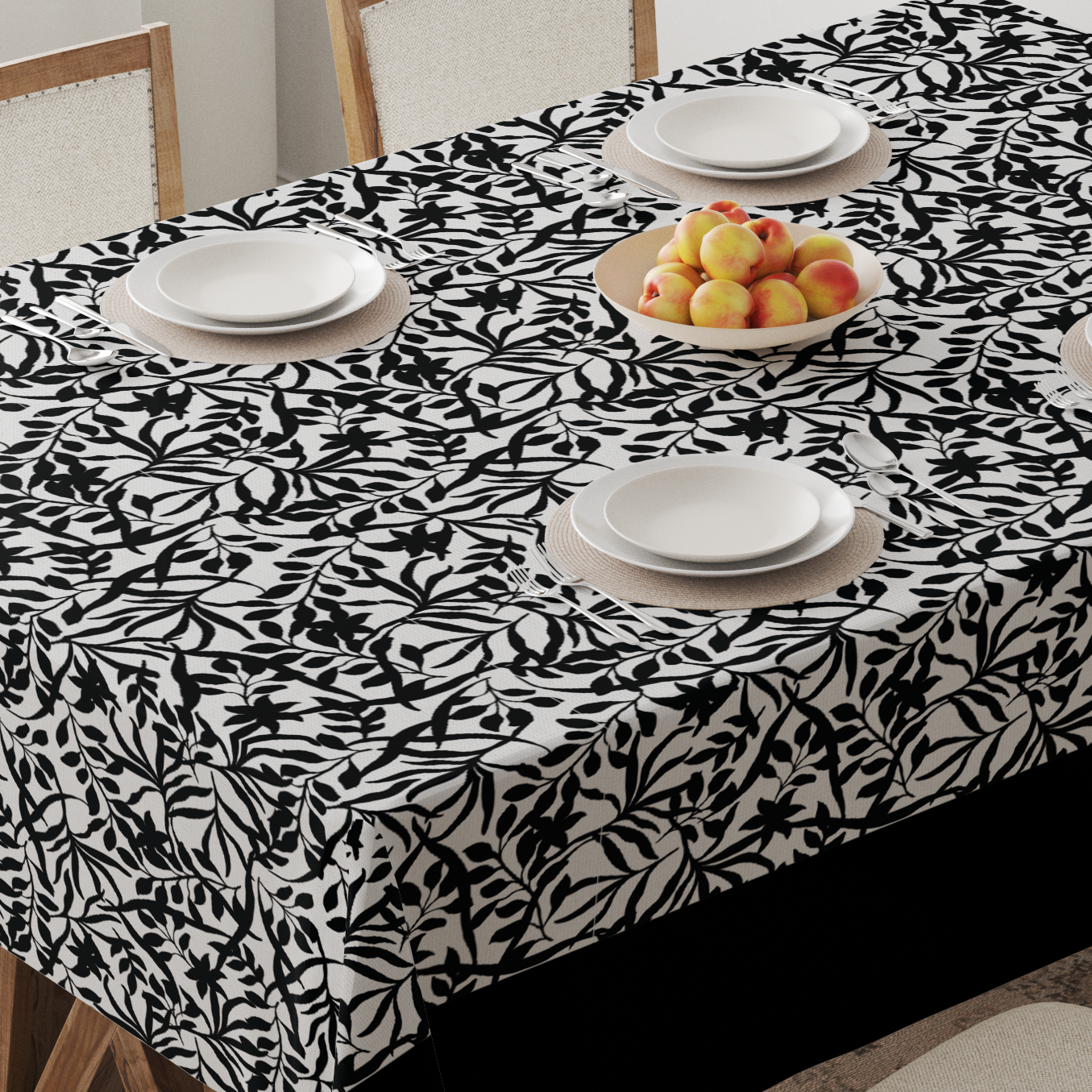 Figi Floral Tablecloth in Black & White - Linen