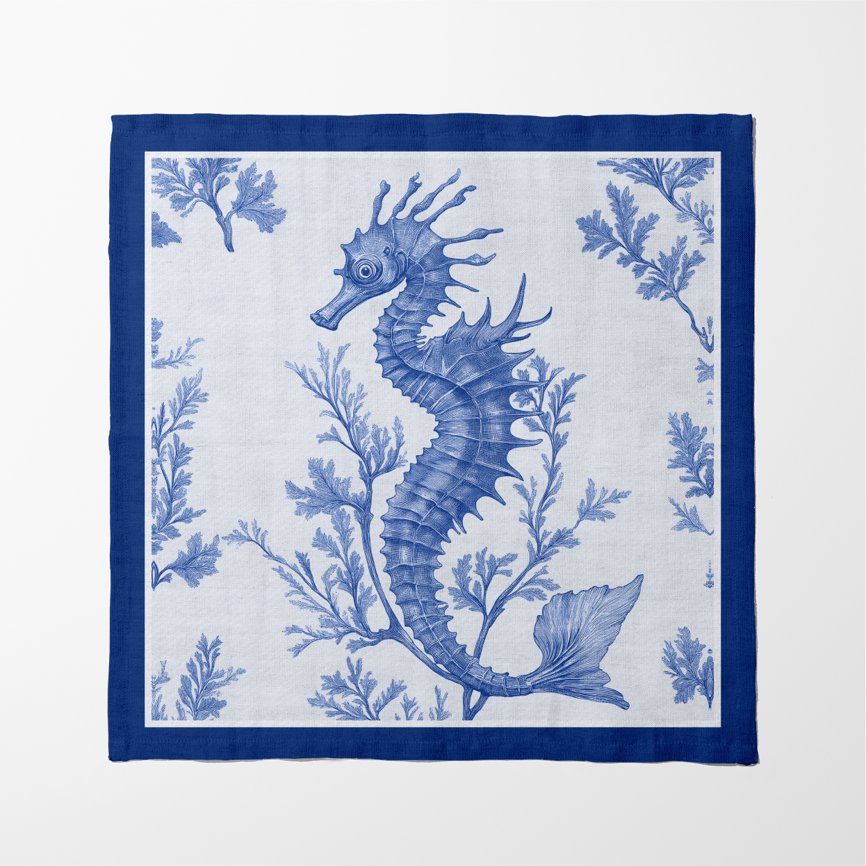Seahorse Toile Napkin in Classic Navy