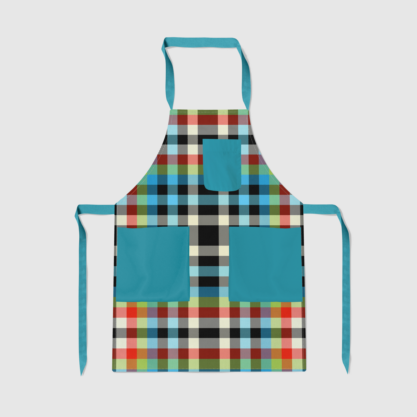 Kaleidoscope Plaid Full Chef Apron in Mid Weight Cotton Twill