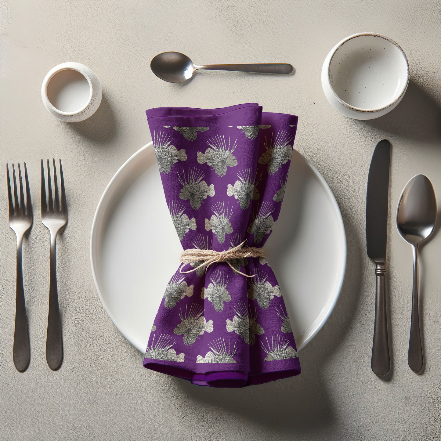Purple King Fish Napkin in Lightweight Linen