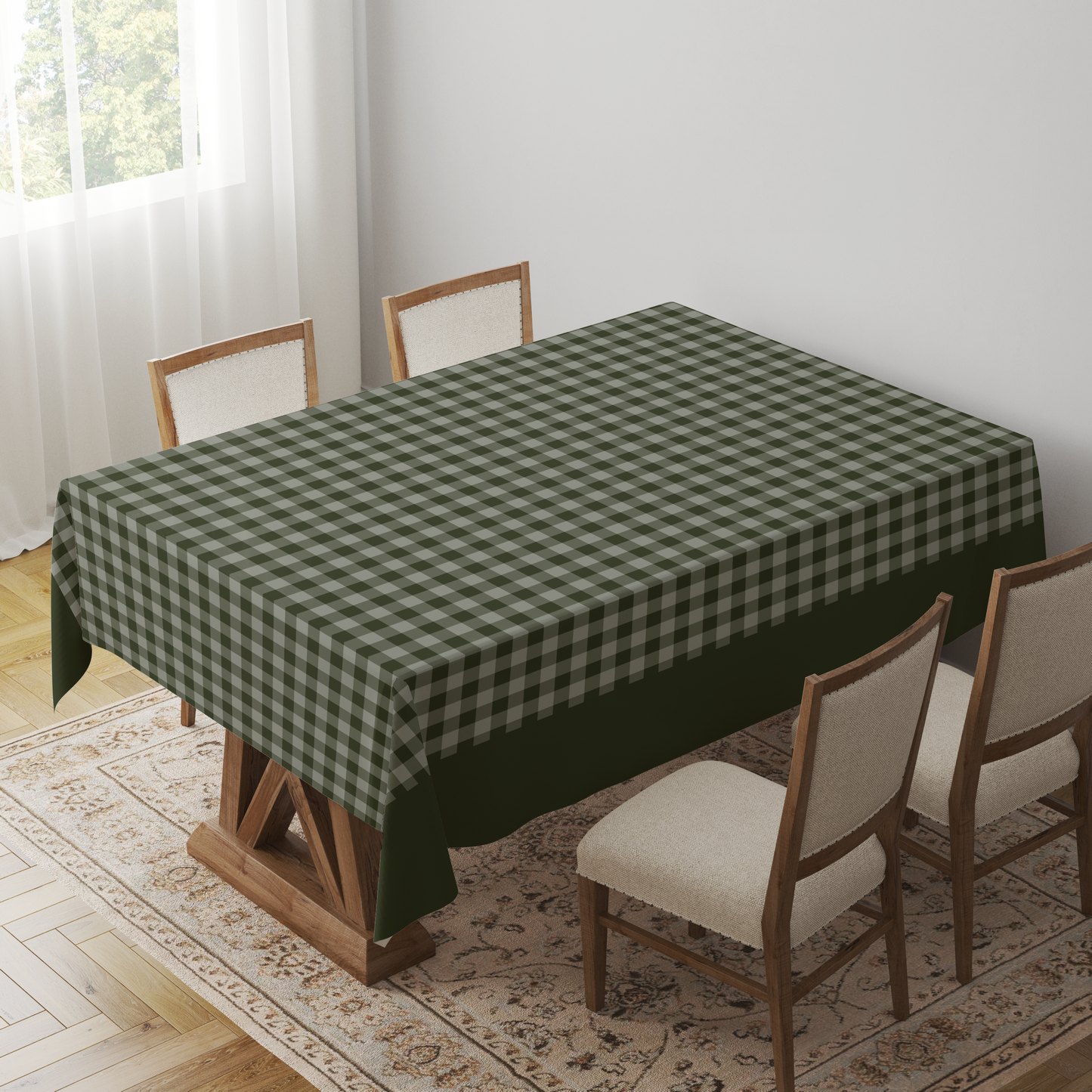 Mini Gingham Tablecloth in Olive Green - Lightweight Linen