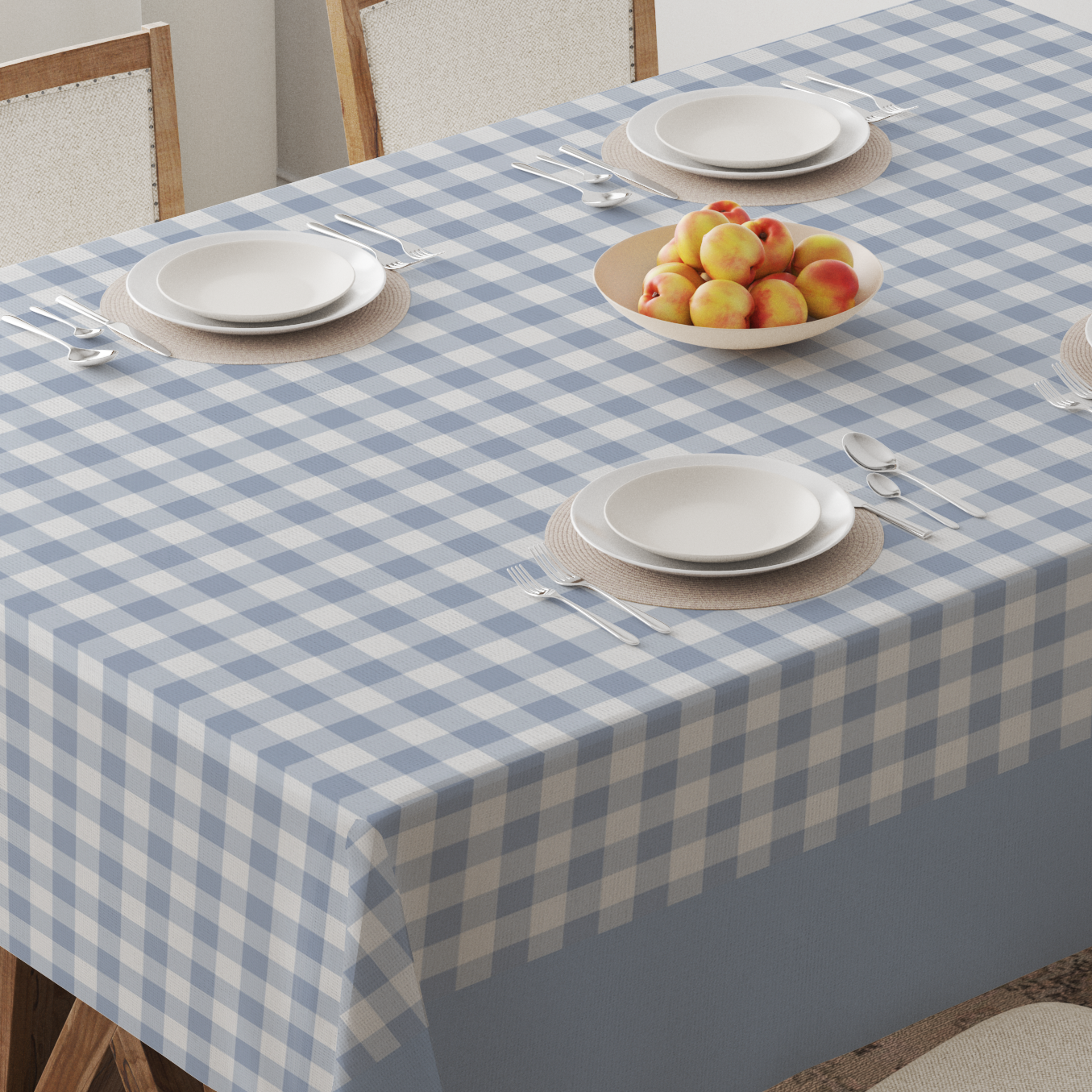 Mini Gingham Tablecloth in Pastel Blue - Lightweight Linen