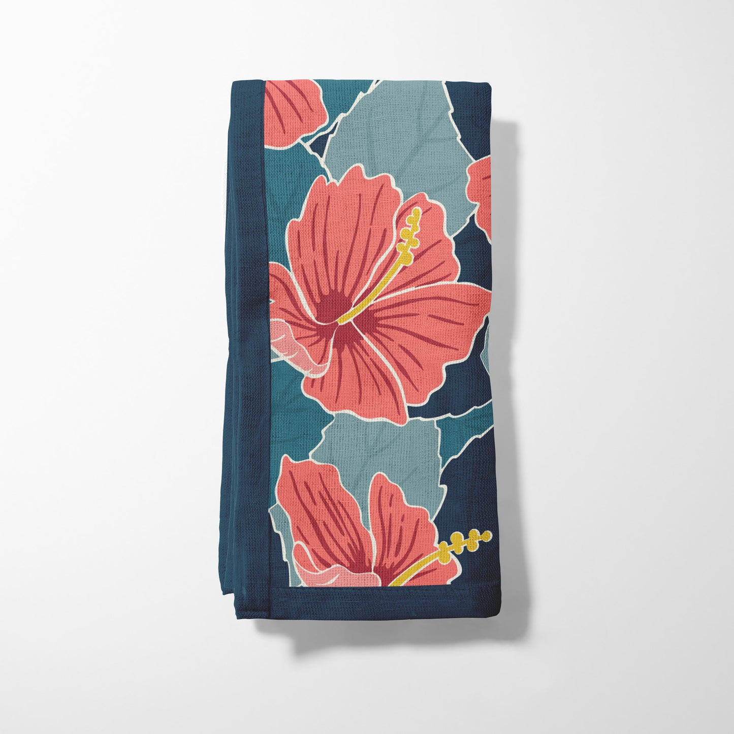 Tropical Hibiscus in Blue Napkin in Organic Cotton Voile