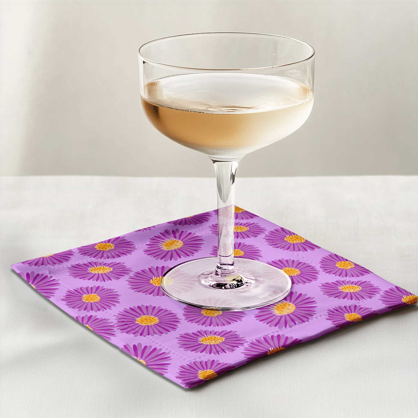 Purple Paper Daisy Cocktail Napkin in Organic Cotton Voile