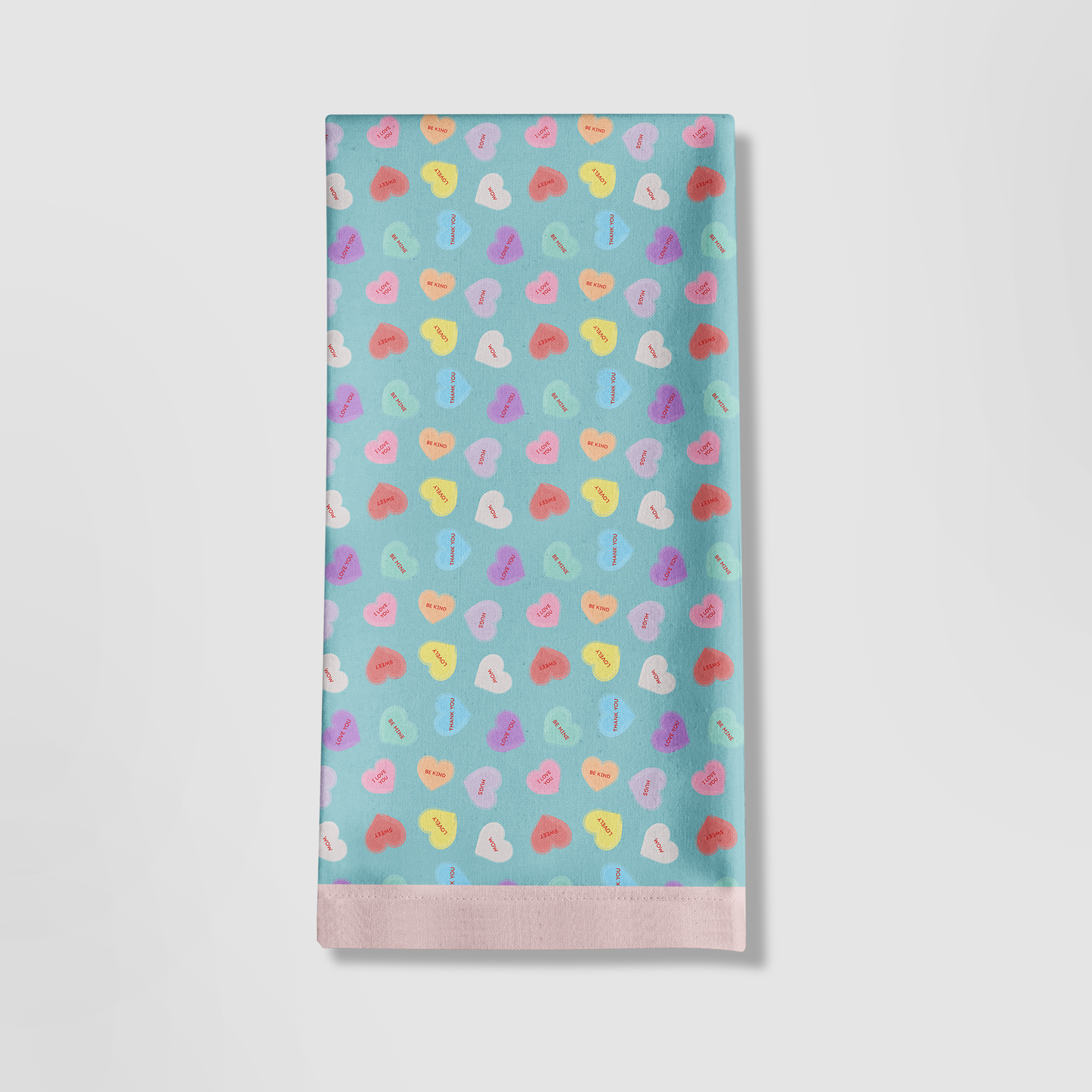 Aqua Candy Hearts with Valentine Pink Tea Towel