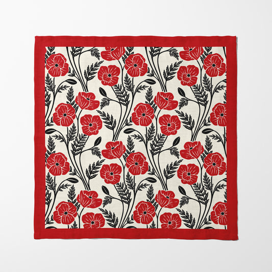 Flowing Poppies in Red Napkin in Lightweight Linen