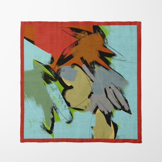 Flower Sketch Napkin with Blue in Lightweight Linen