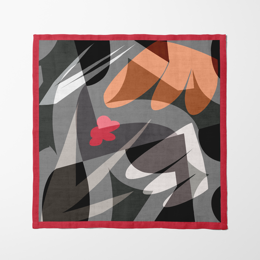 Gray with Layers Napkin in Red in Linen