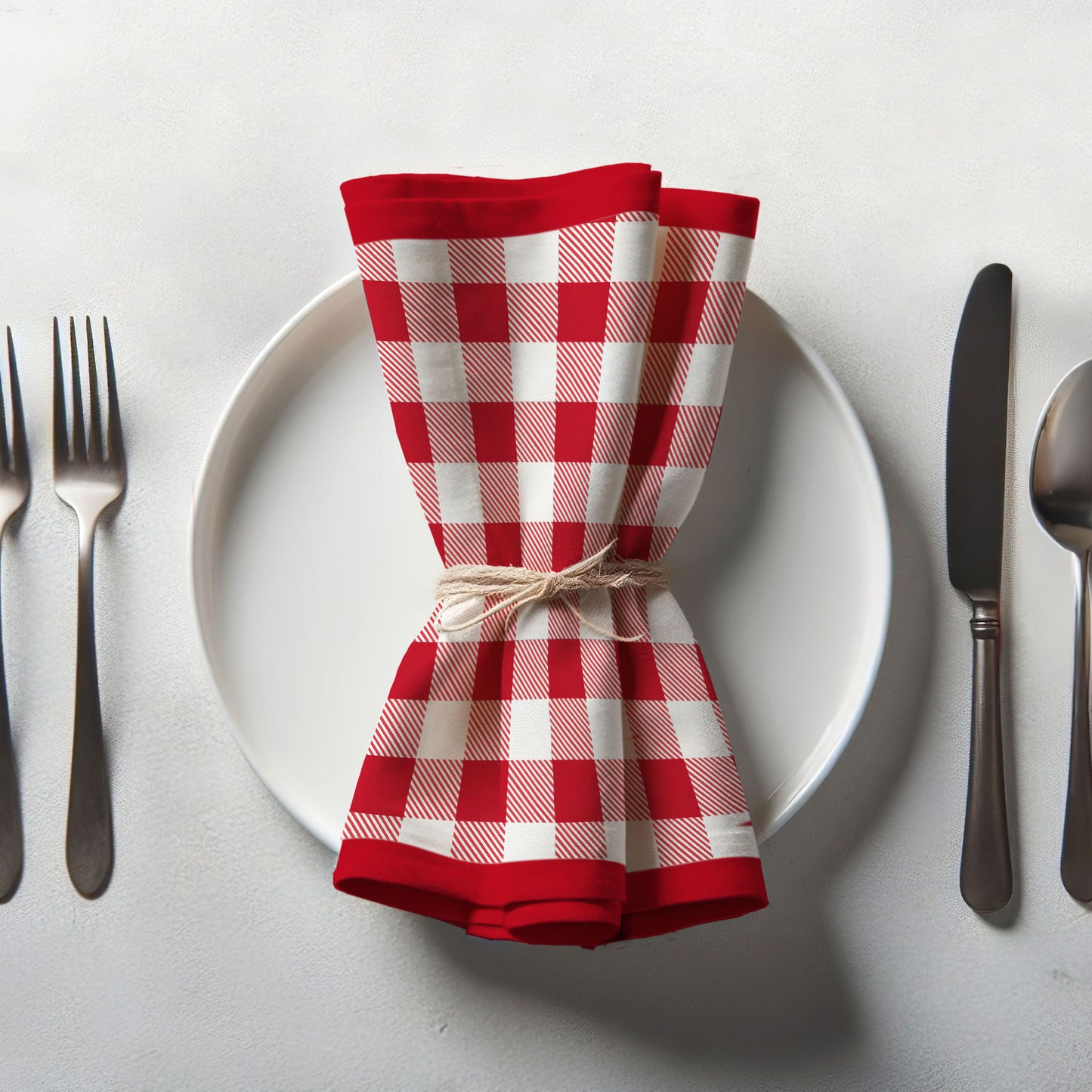 Red Gingham Napkin in Organic Cotton Voile