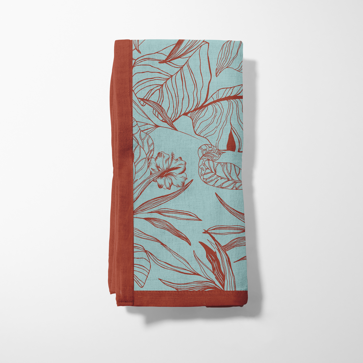 Mint Rust Palms Napkin in Organic Cotton Voile