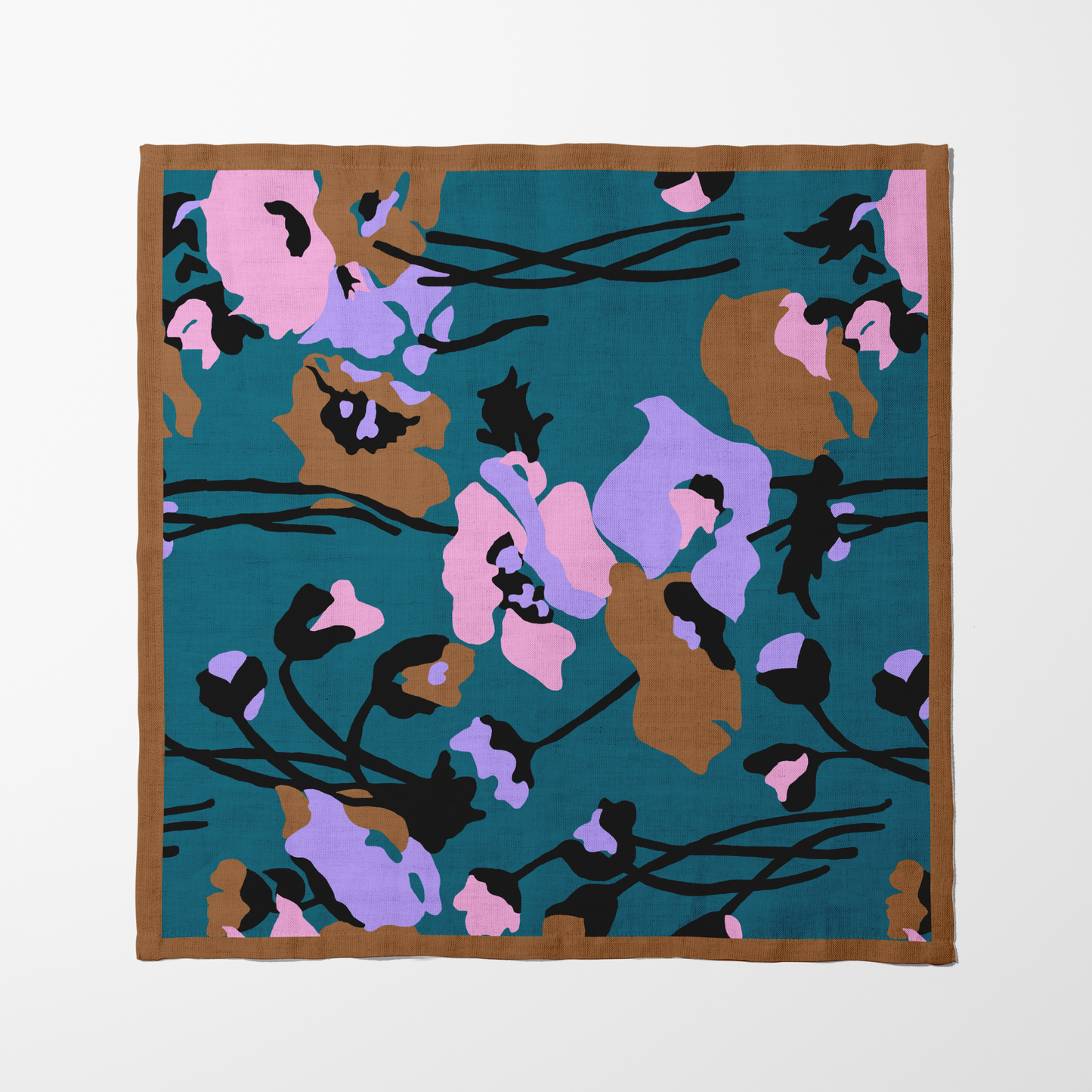 Dini's Teal Floral Napkin in Lightweight Linen