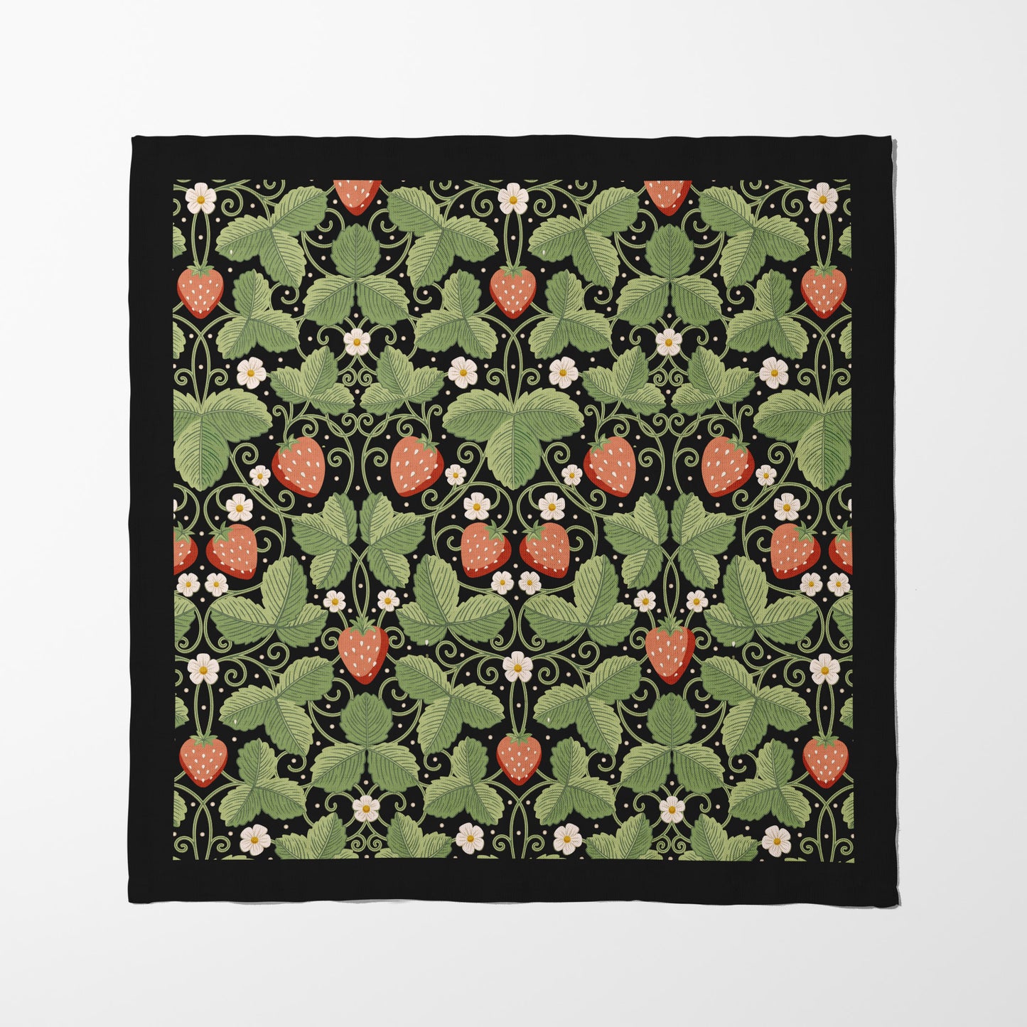 Arts & Crafts Strawberries on Black Napkin in Organic Cotton Voile