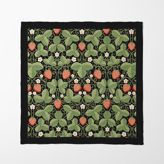 Arts & Crafts Strawberries on Black Napkin in Organic Cotton Voile