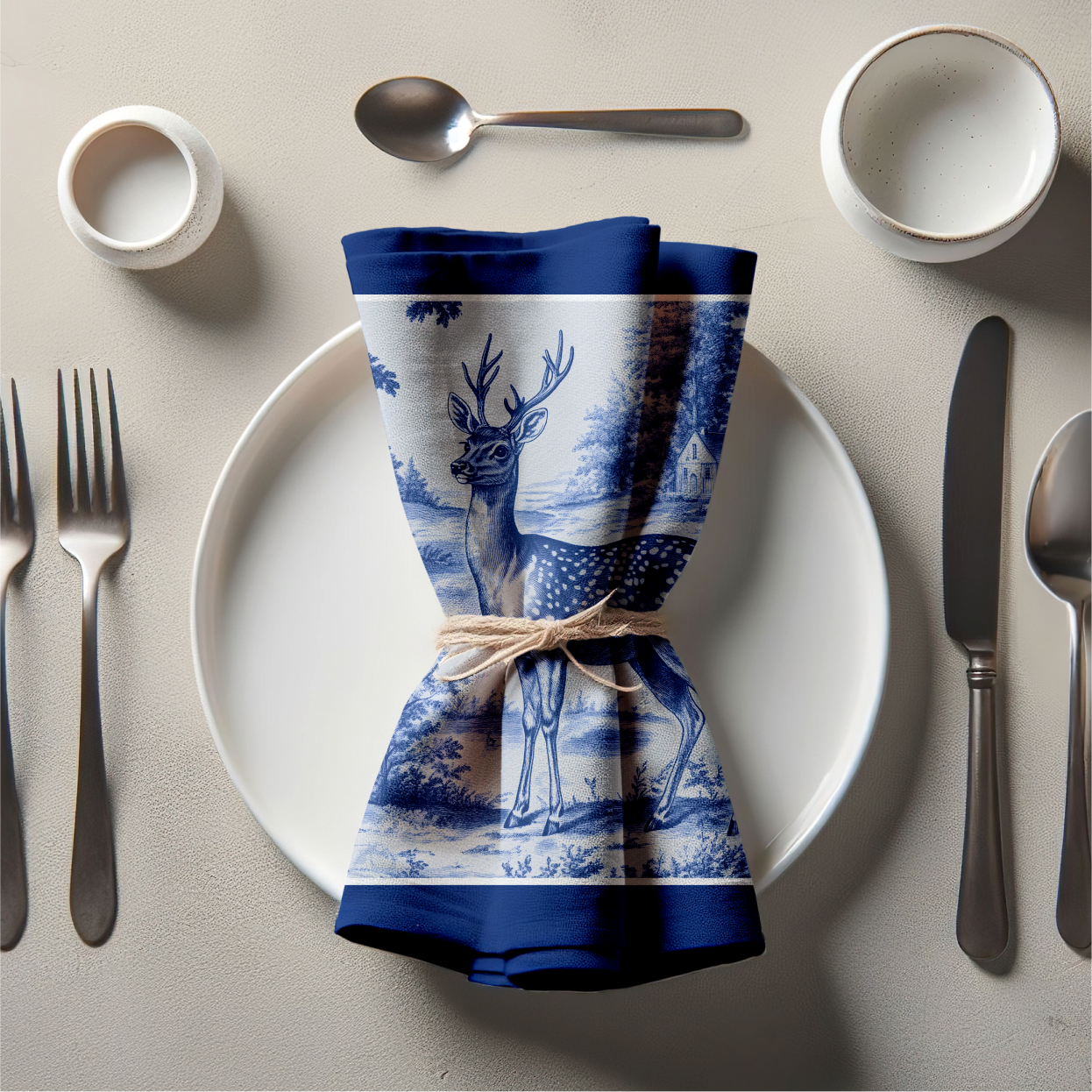 Deer Toile Napkin in China Blue