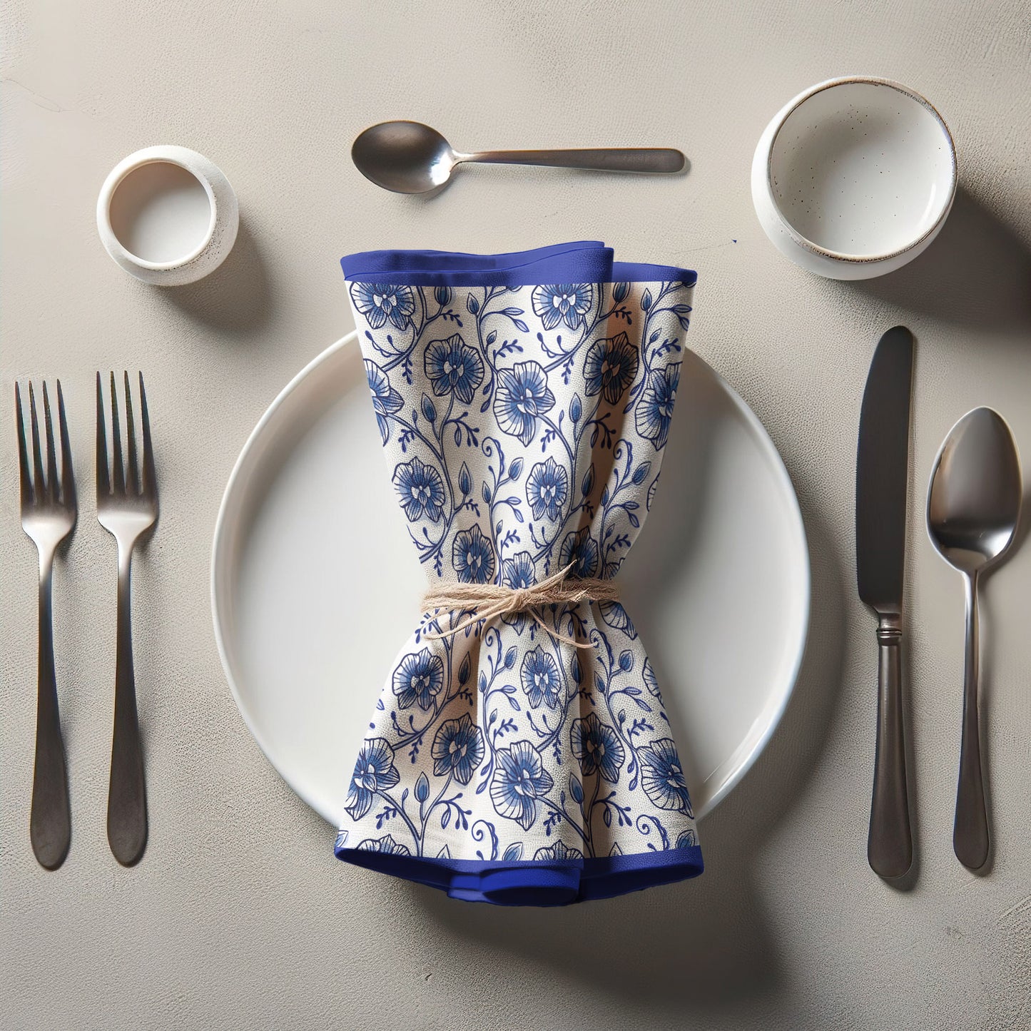 Delft Blue Orchids Napkin in Lightweight Linen