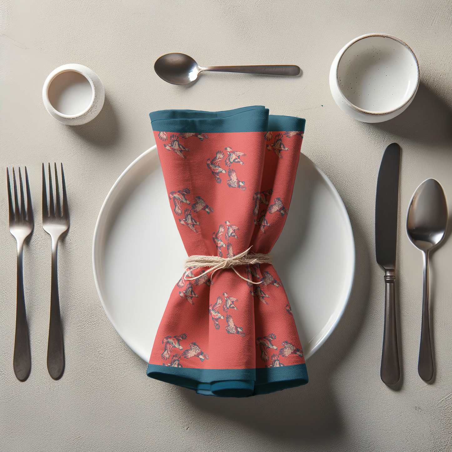 Mallards in Burnt Orange Napkin in Lightweight Linen