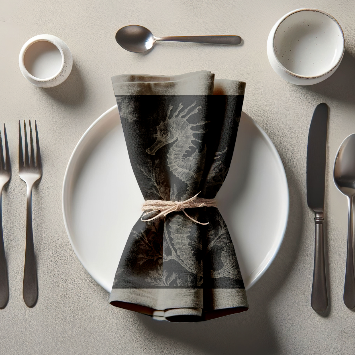 Seahorse Toile Napkin in Steel