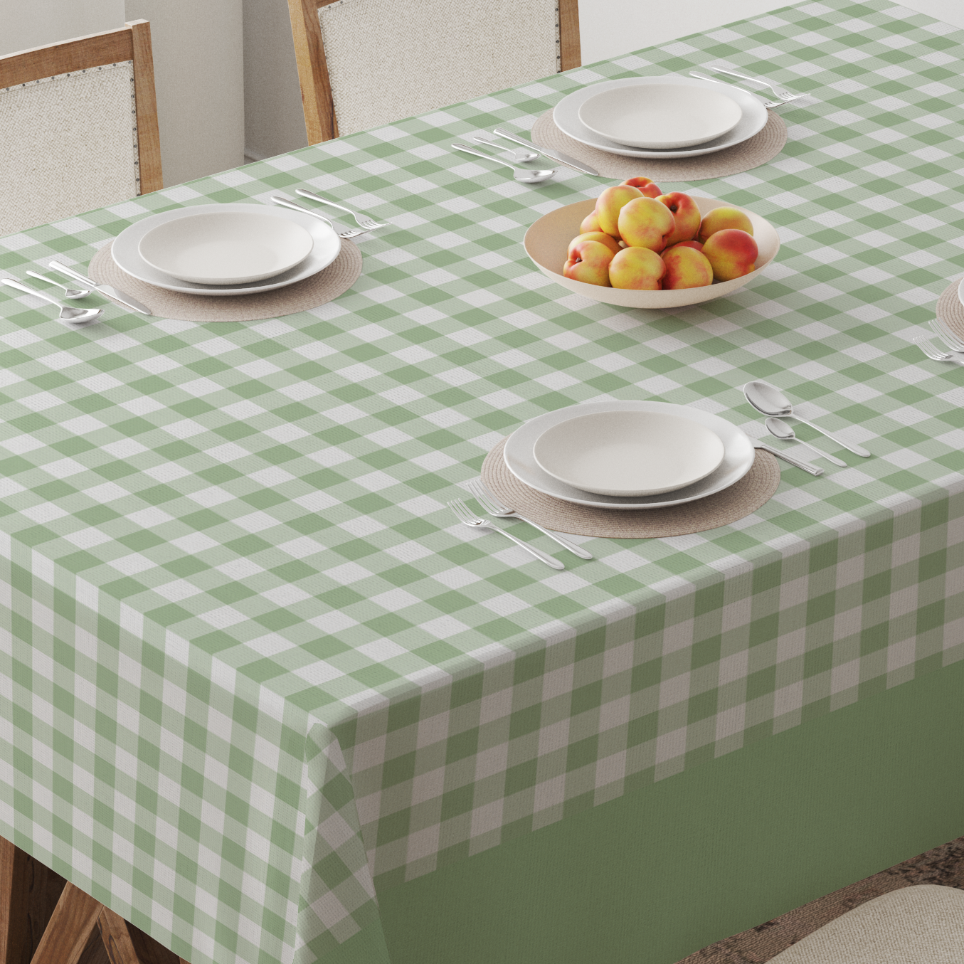 Mini Gingham Tablecloth in Pastel Green - Lightweight Linen
