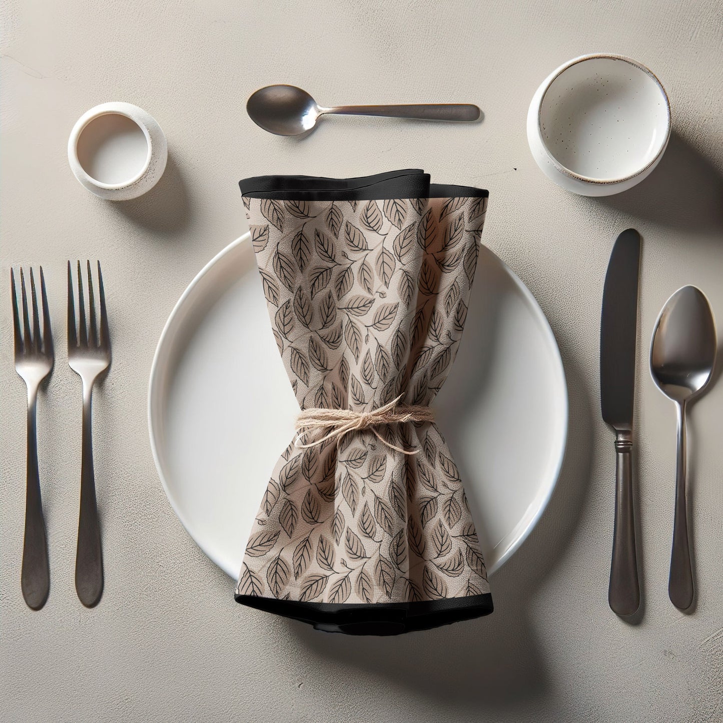 Bowing Birch Leaves in Taupe Napkin in Organic Cotton Voile