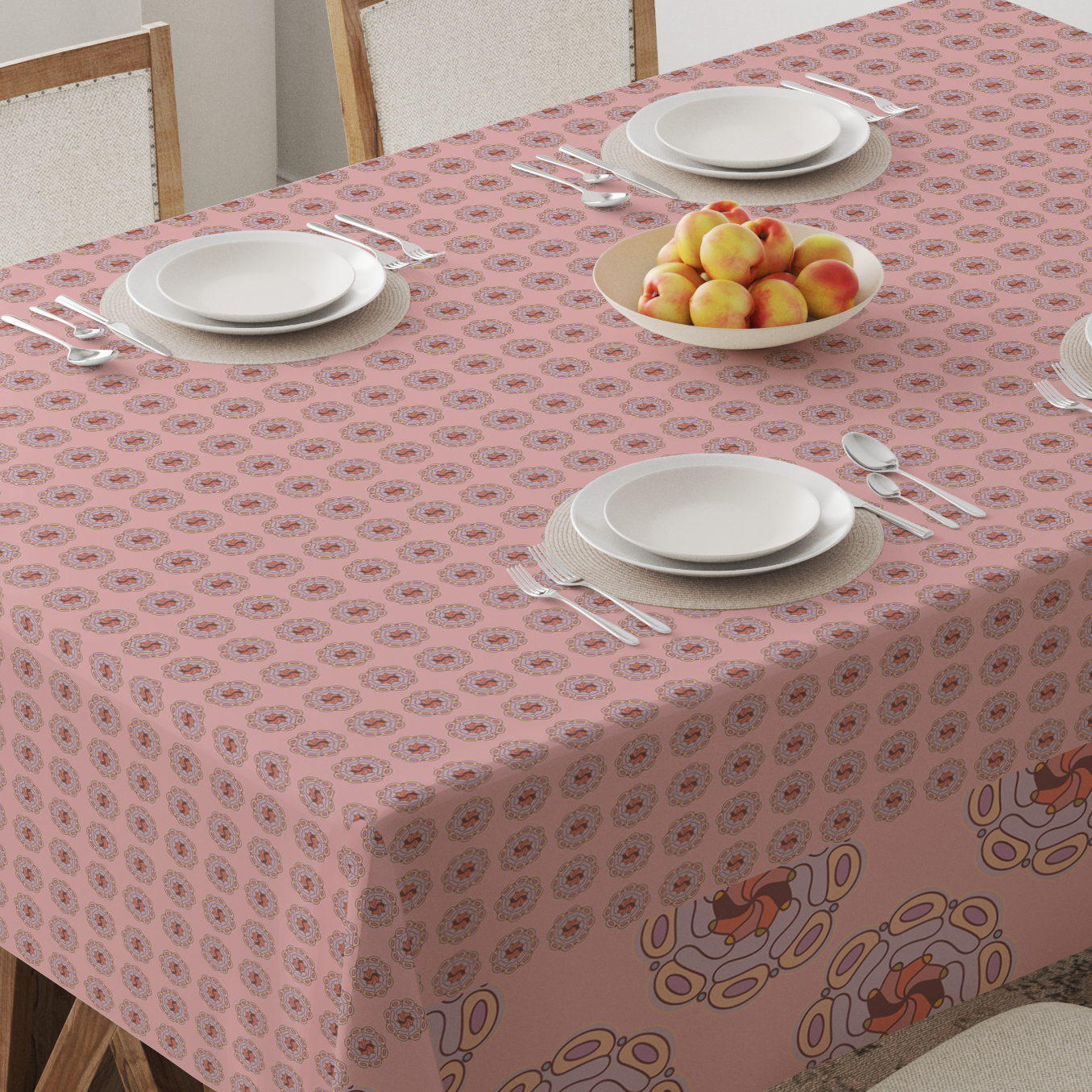 Tablecloth in Doodle Medallion in Lightweight Linen