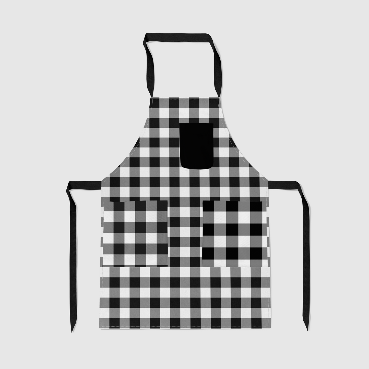 Gingham Full Chef Apron in Black in Mid Weight Cotton Twill
