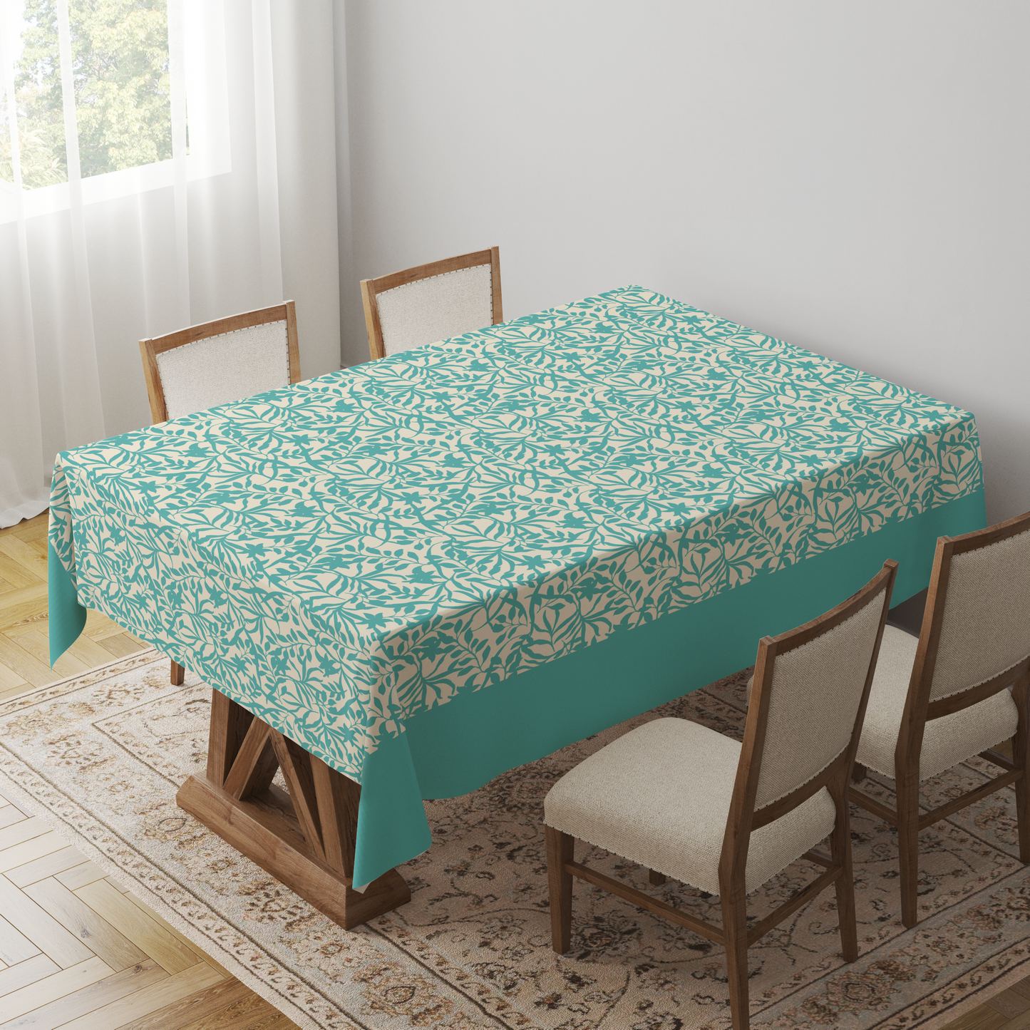 Figi Floral Tablecloth in Aqua - Linen