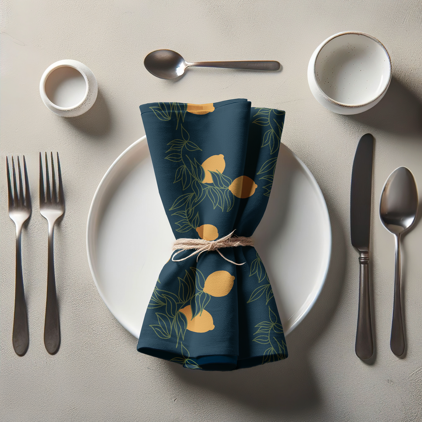 Lemon Fruit Napkin in Dark Blue